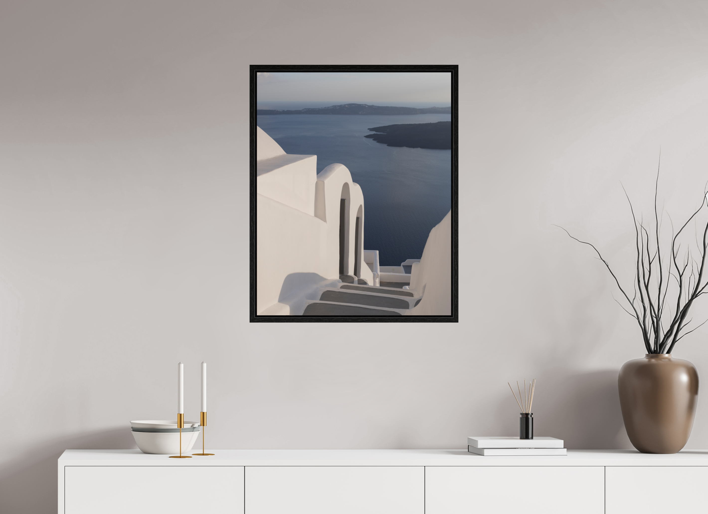 60 x 75 cm, Floater Frame Steps to the Caldera | Santorini Fine Art Print