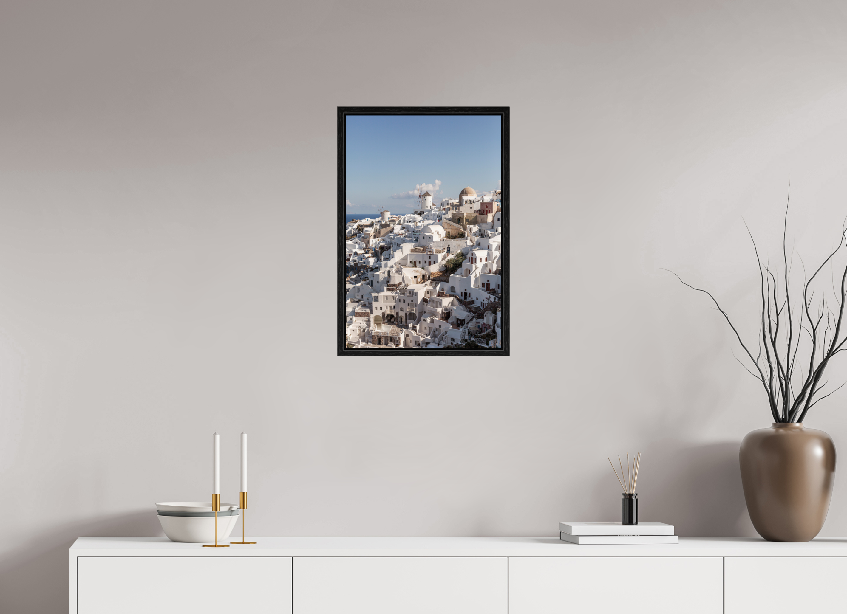 40 x 60 cm, Floater Frame Oia Windmills Panorama | Santorini Fine Art Print