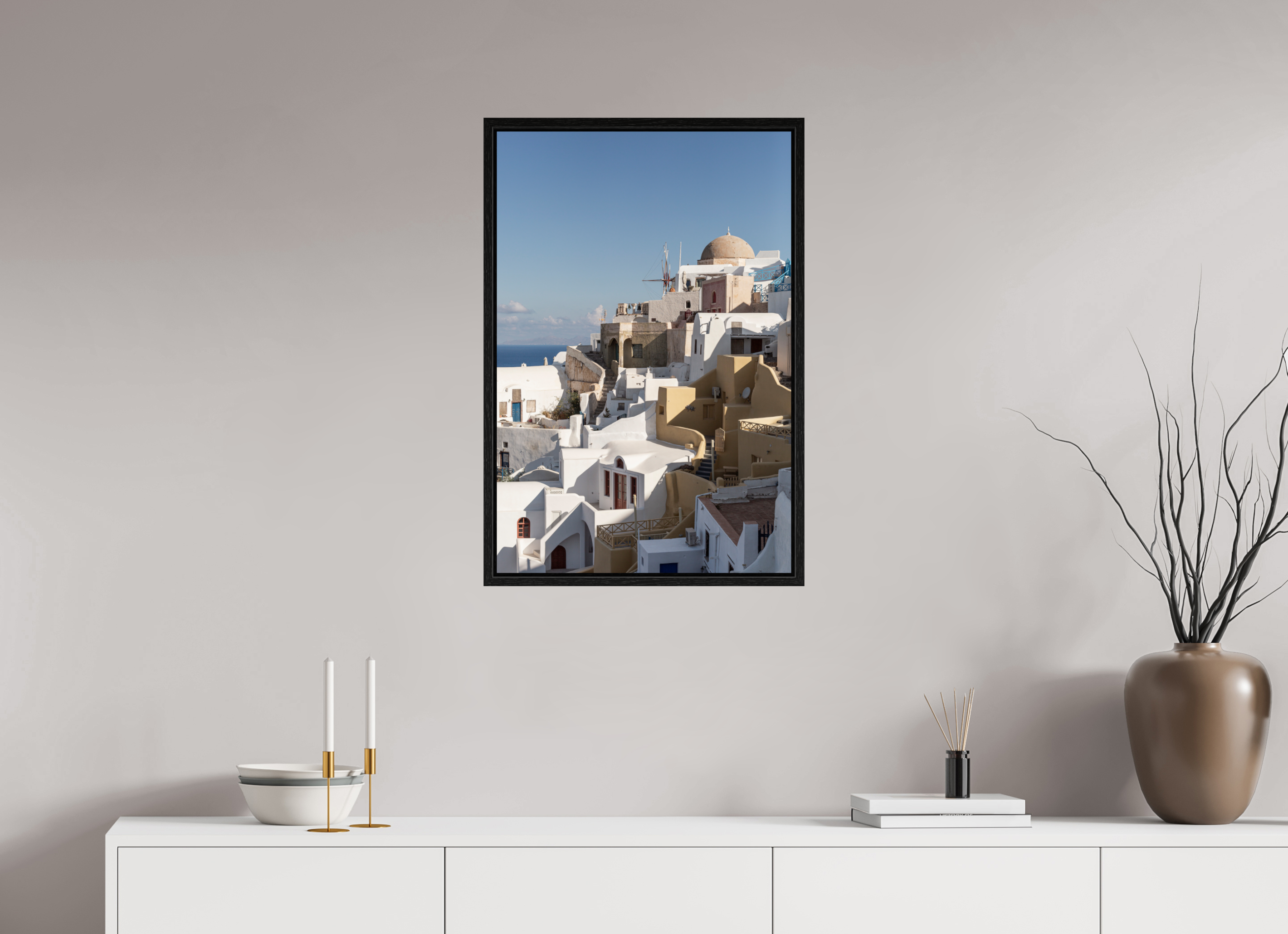 50 x 75 cm, Floater Frame Oia Windmills | Santorini Fine Art Print
