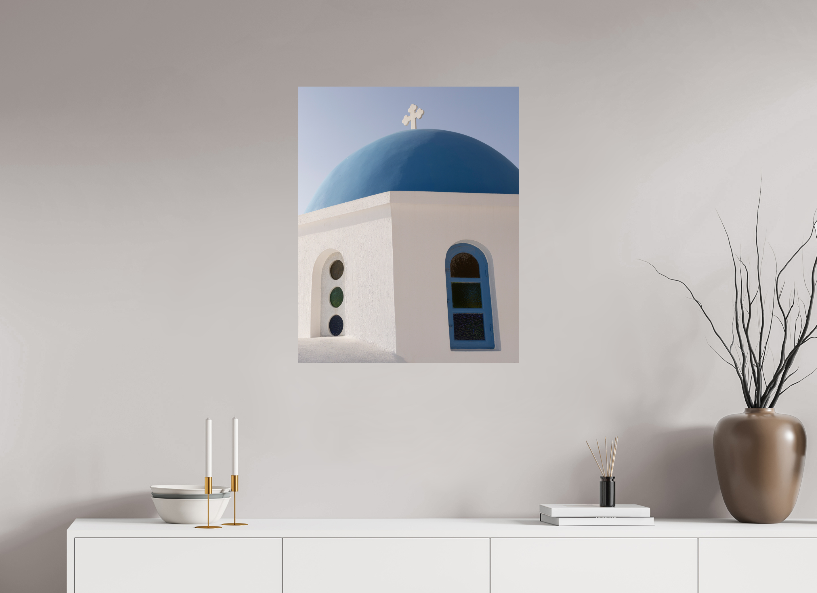60 x 75 cm, Fine Art Print – Classic Oia Blue Dome Close-Up | Santorini Fine Art Print