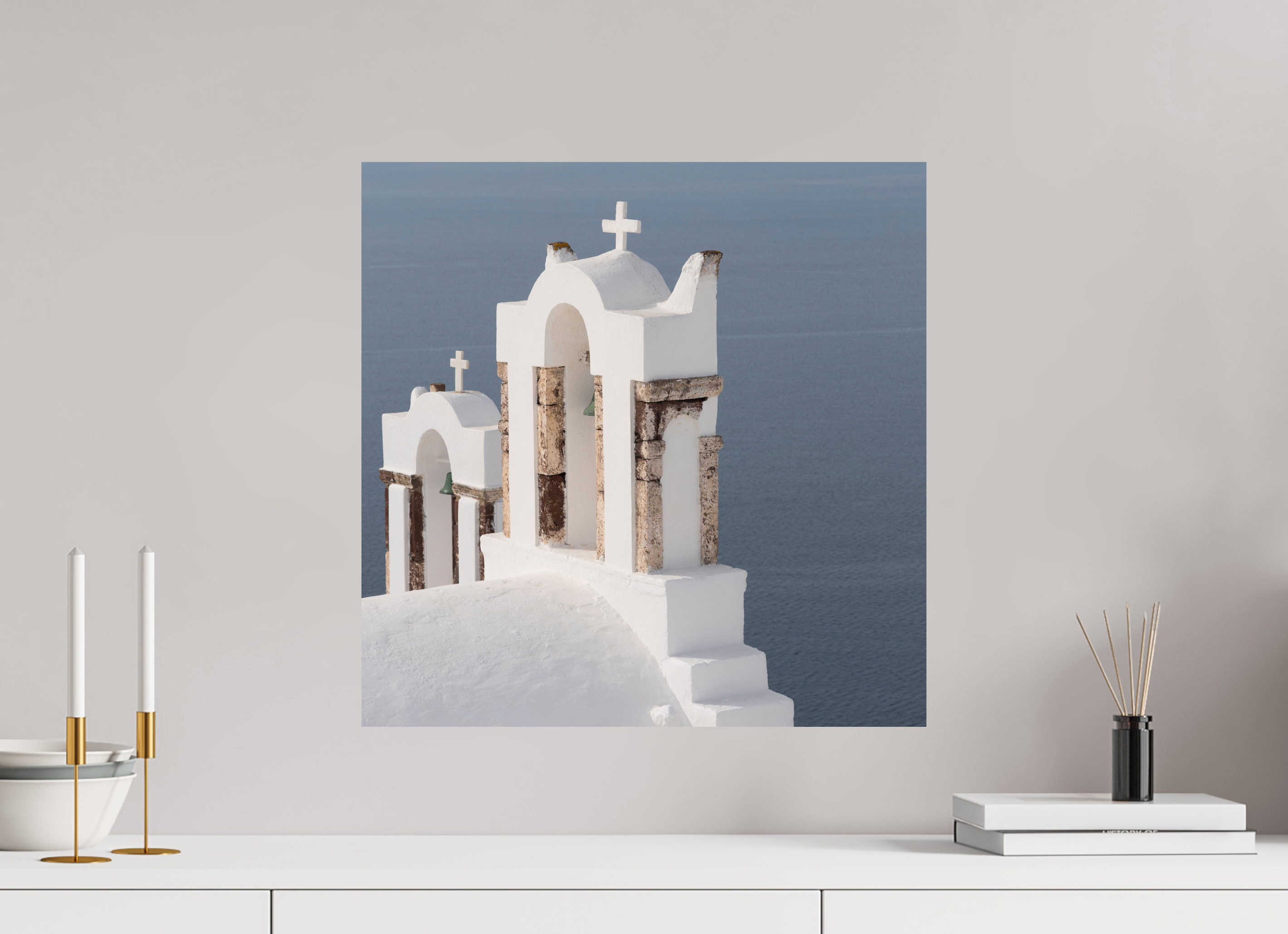 50 x 50 cm, Fine Art Print – Classic Bells Above the Aegean