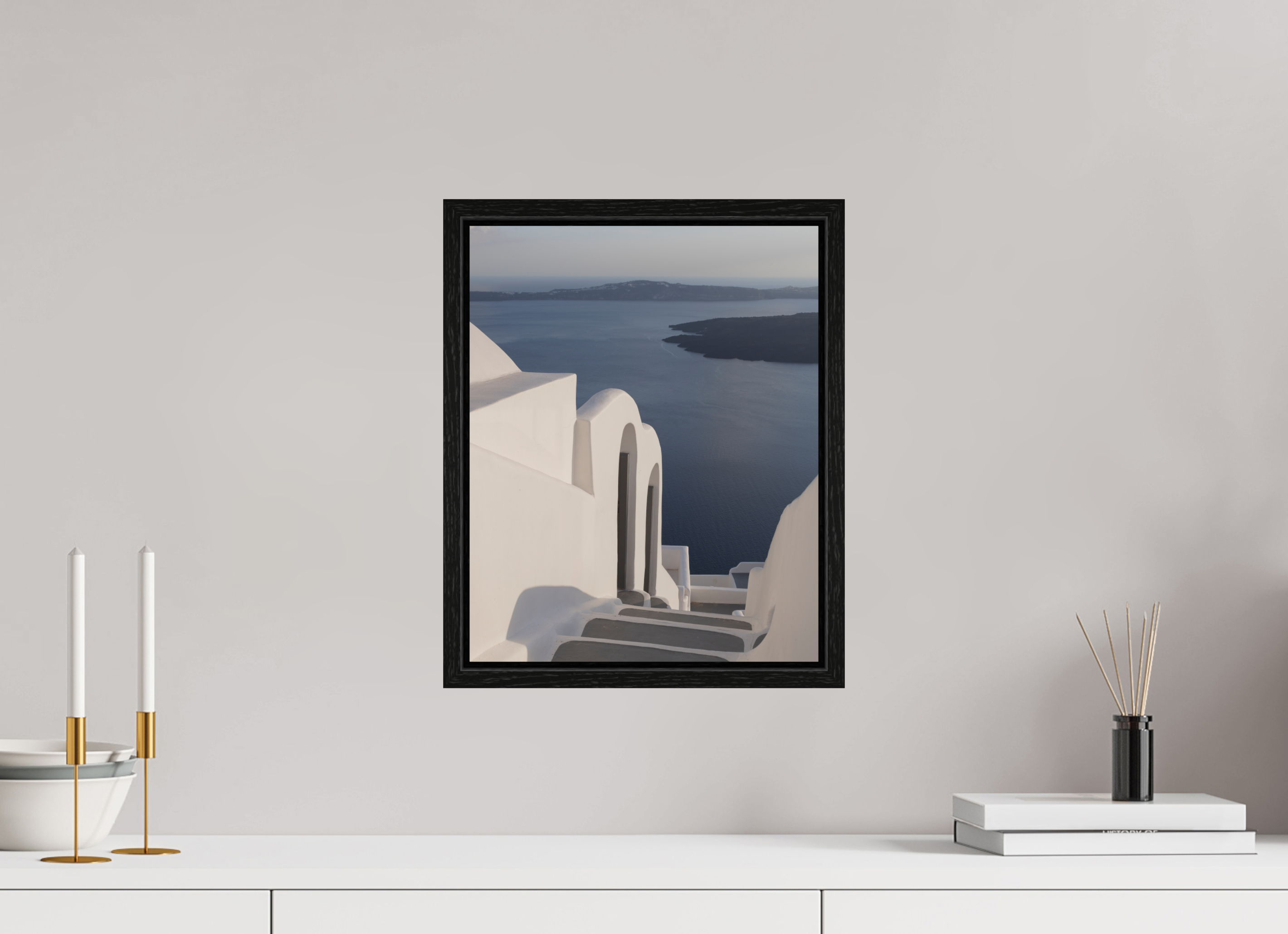 30 x 37.5 cm, Floater Frame Steps to the Caldera | Santorini Fine Art Print
