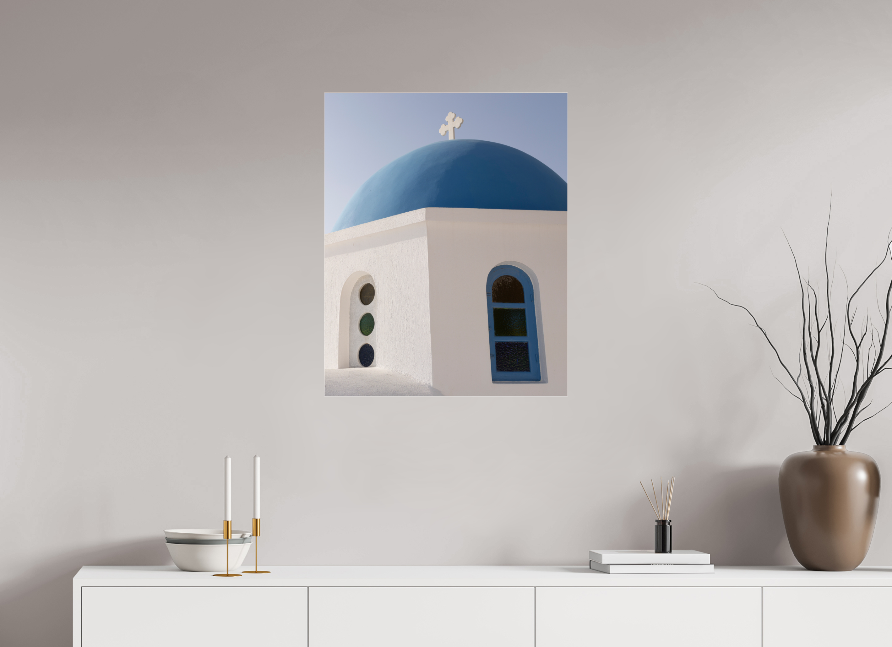 60 x 75 cm, Photo Print Under Acrylic Glass Oia Blue Dome Close-Up | Santorini Fine Art Print