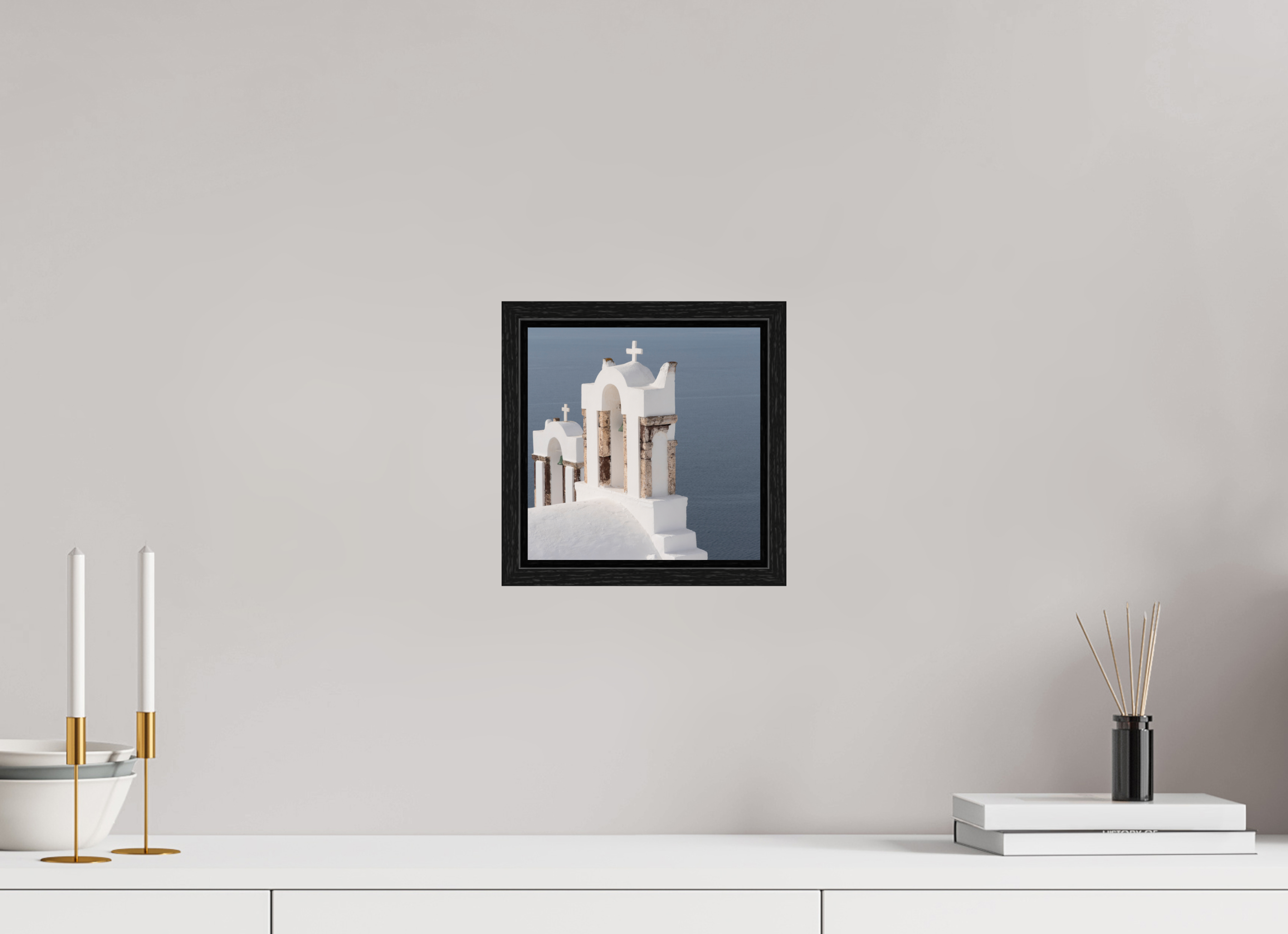 20 x 20 cm, Black Oak Floater Frame Bells Above the Aegean