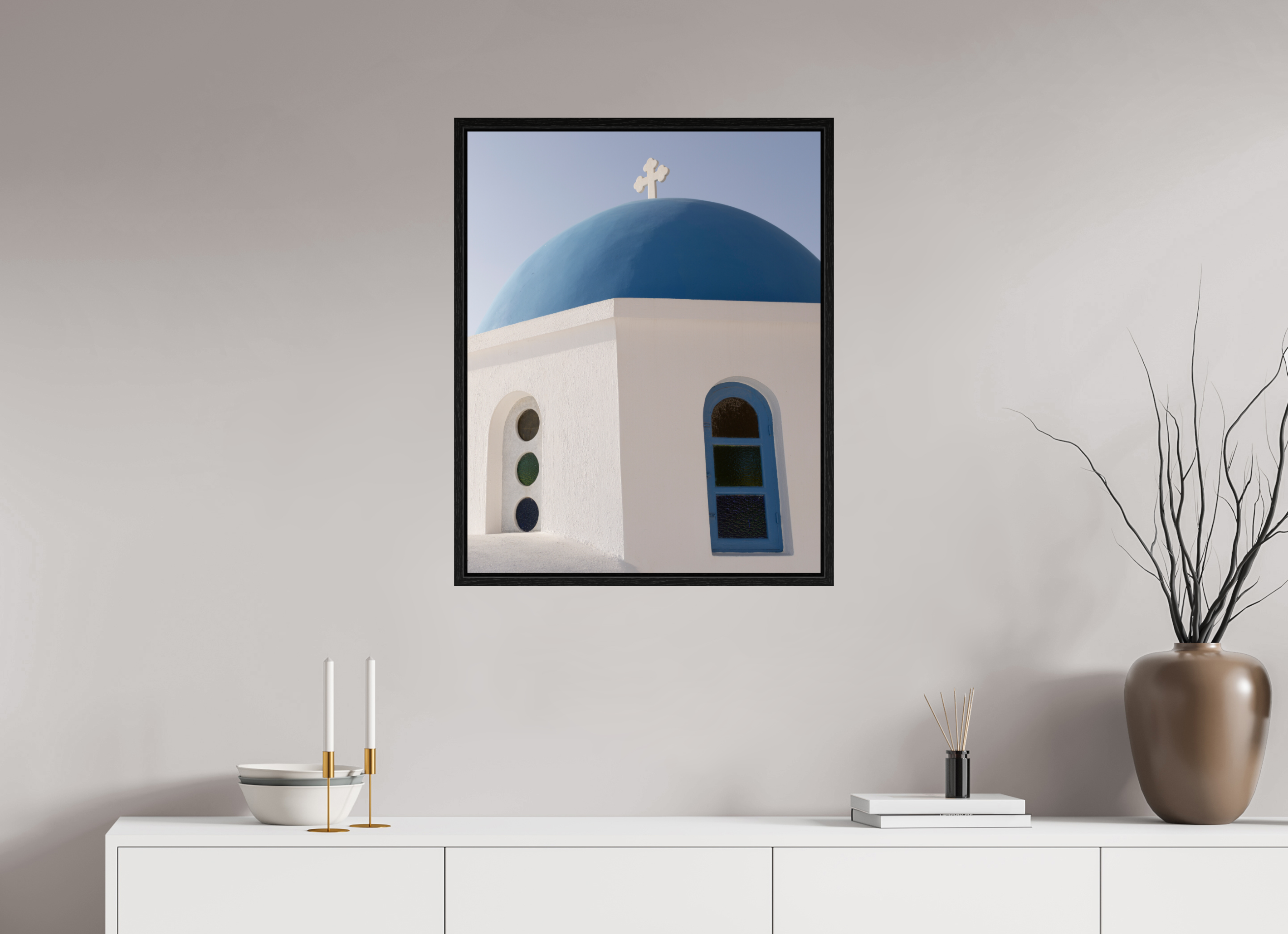 60 x 75 cm, Floater Frame Oia Blue Dome Close-Up | Santorini Fine Art Print
