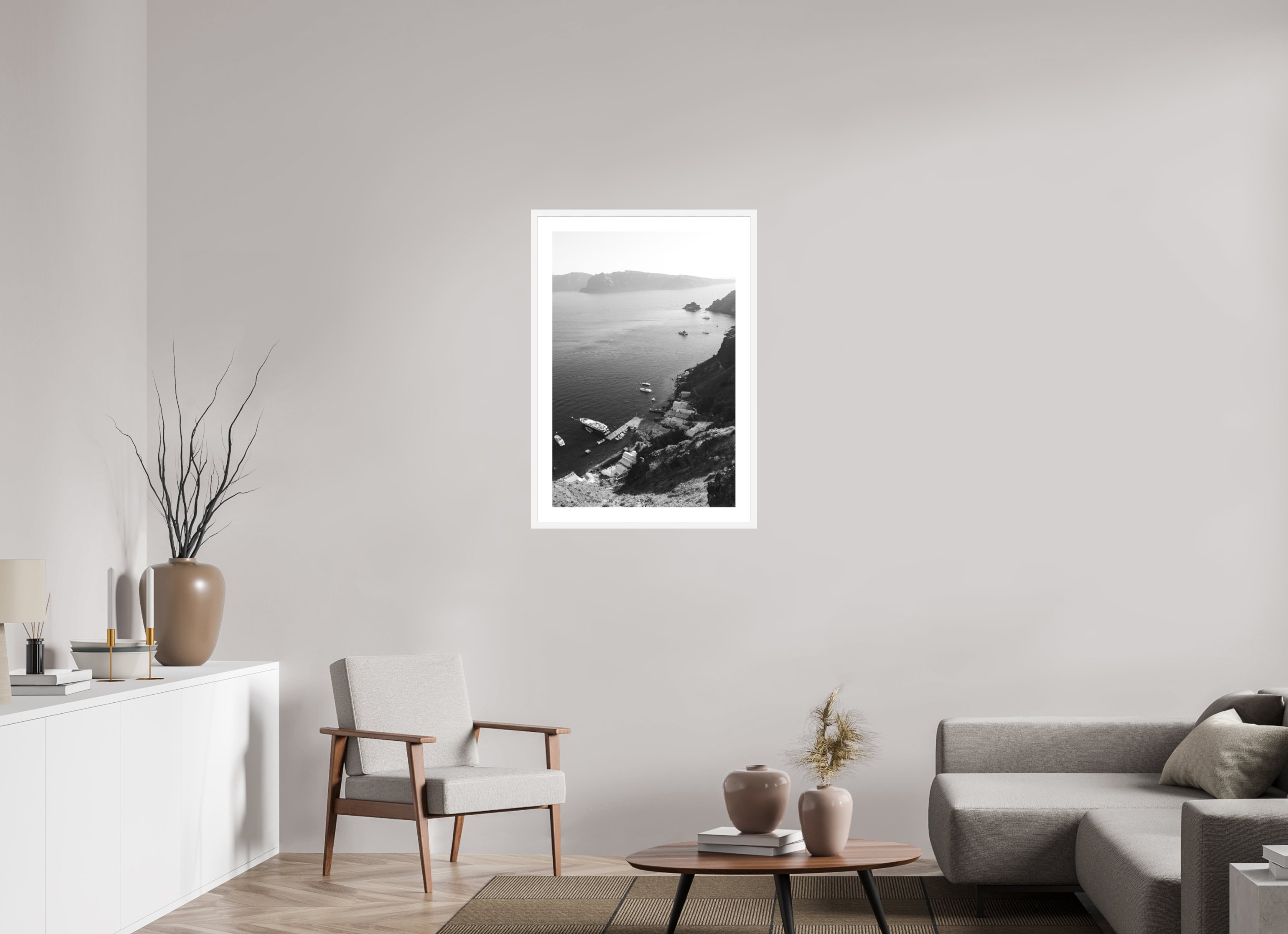 60 x 90 cm, Framed Fine Art Print – White Frame Armeni Bay