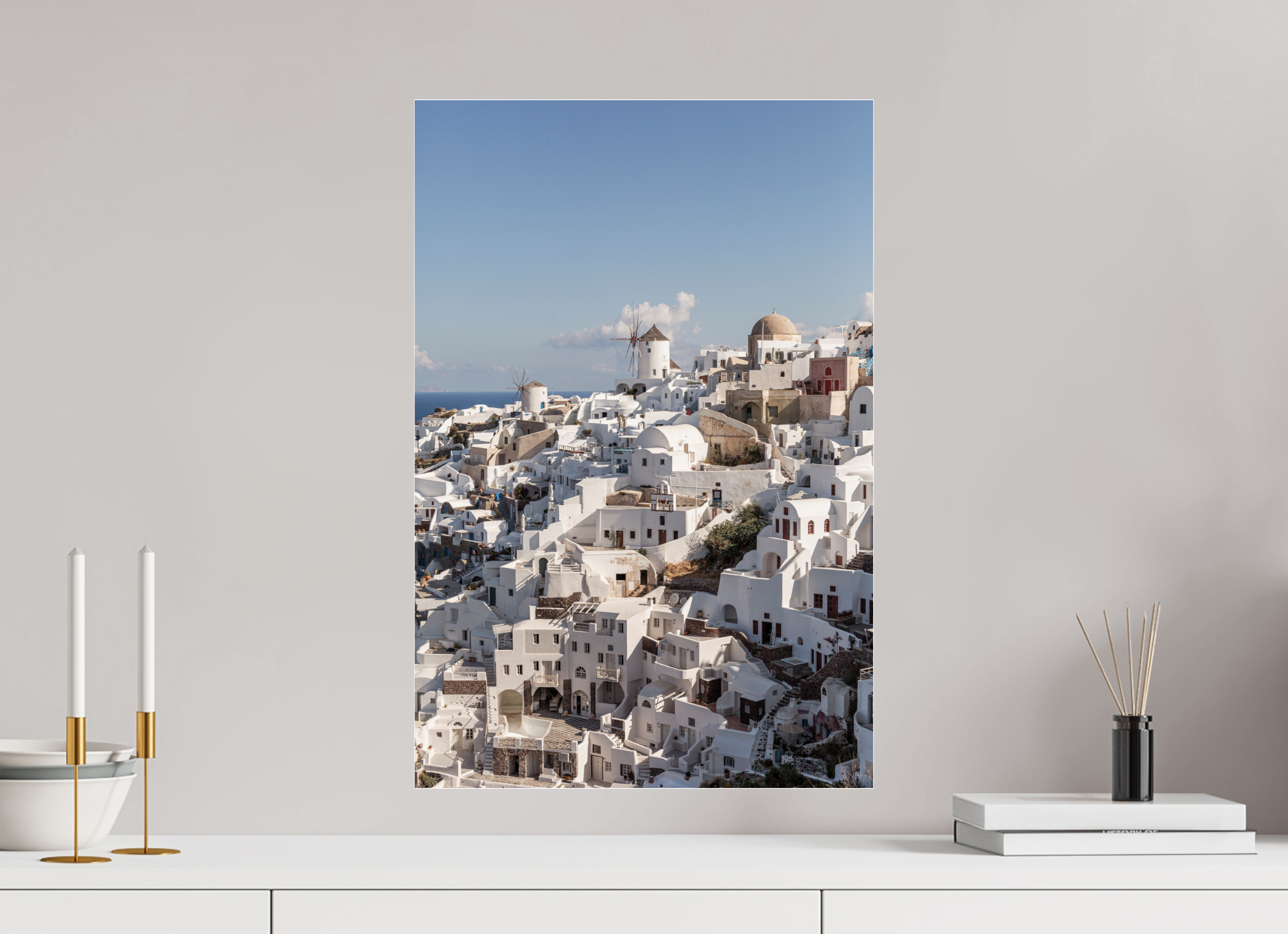 40 x 60 cm, Photo Print Under Acrylic Glass Oia Windmills Panorama | Santorini Fine Art Print
