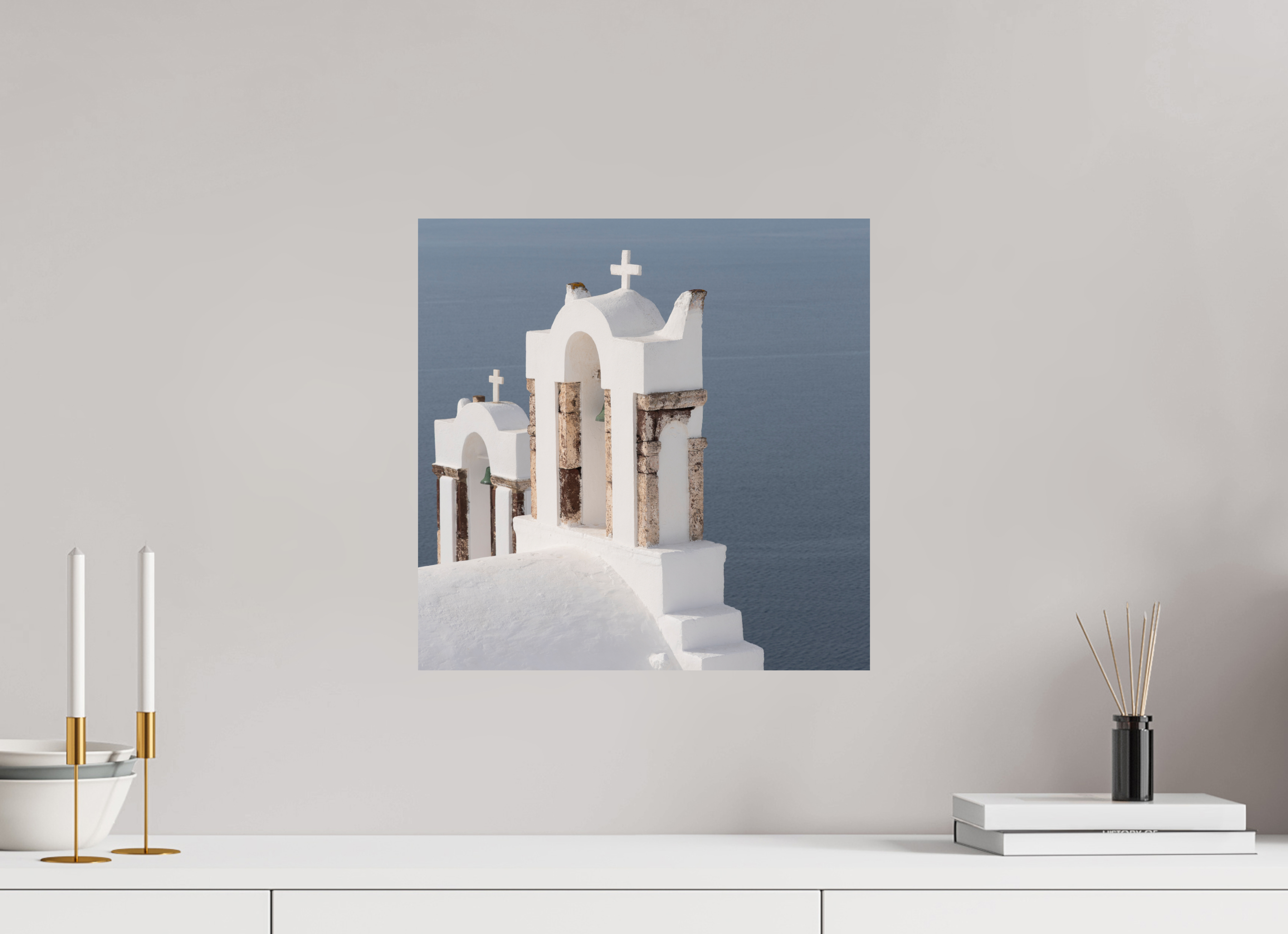 40 x 40 cm, Fine Art Print – Classic Bells Above the Aegean