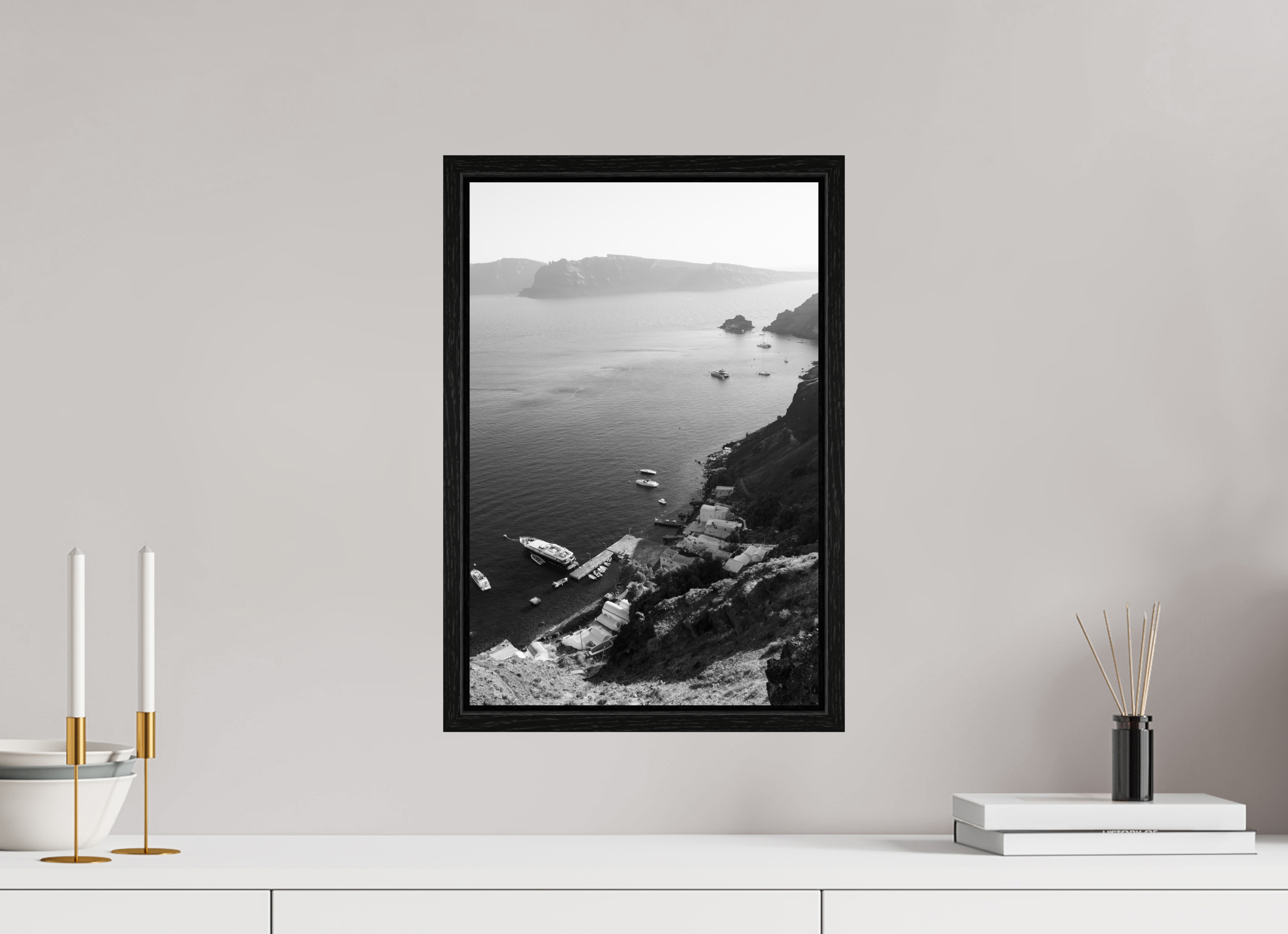 30 x 45 cm, Floater Frame Armeni Bay | Santorini Fine Art Print