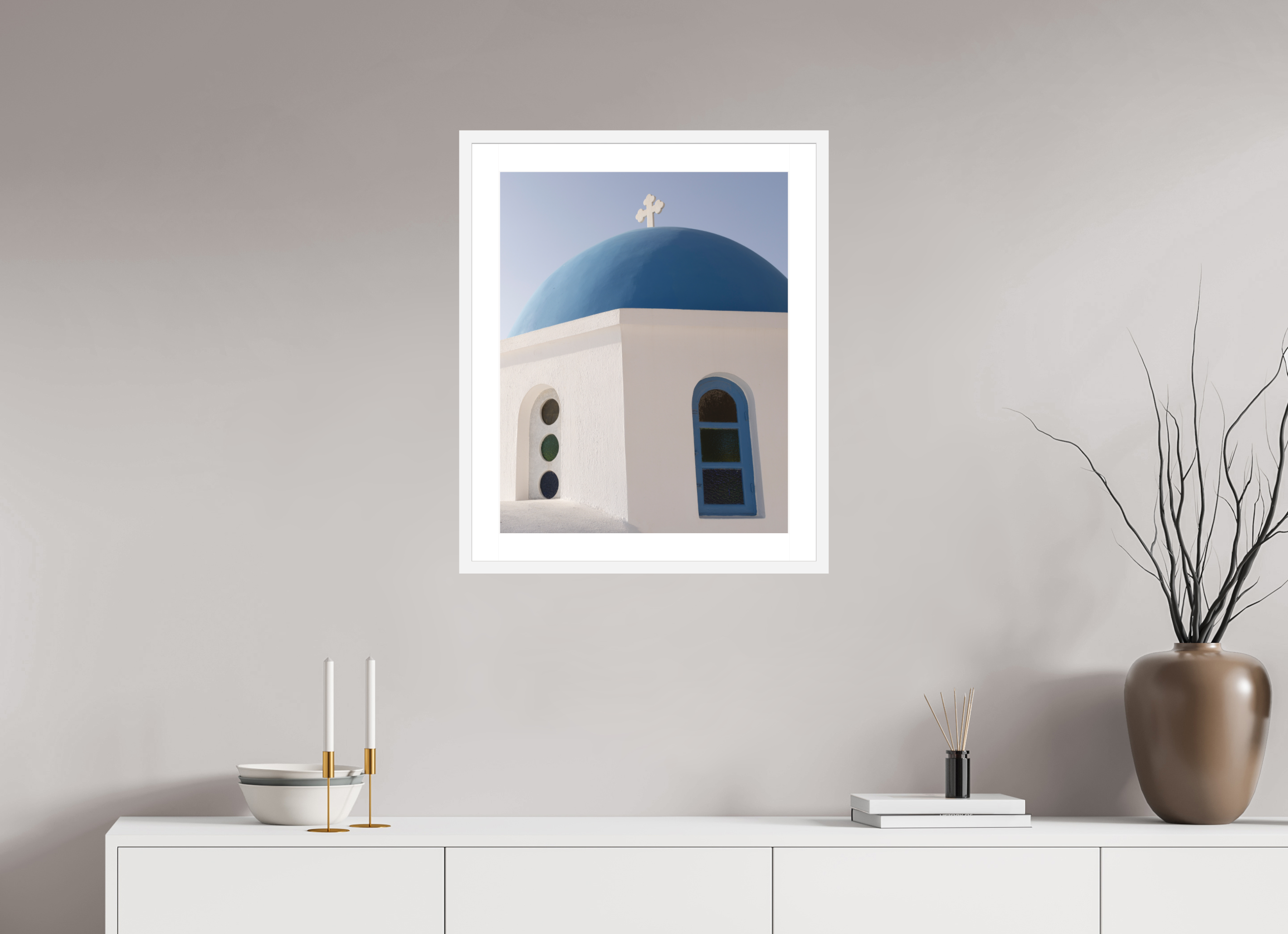 50 x 62.5 cm, Framed Fine Art Print – Black Frame Oia Blue Dome Close-Up | Santorini Fine Art Print