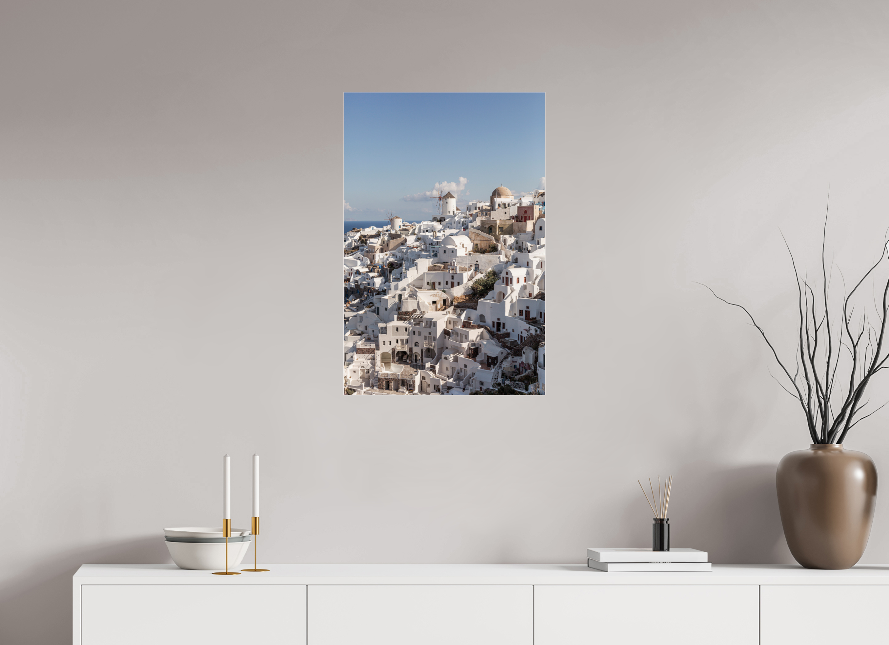 50 x 75 cm, Photo Print Under Acrylic Glass Oia Windmills Panorama | Santorini Fine Art Print