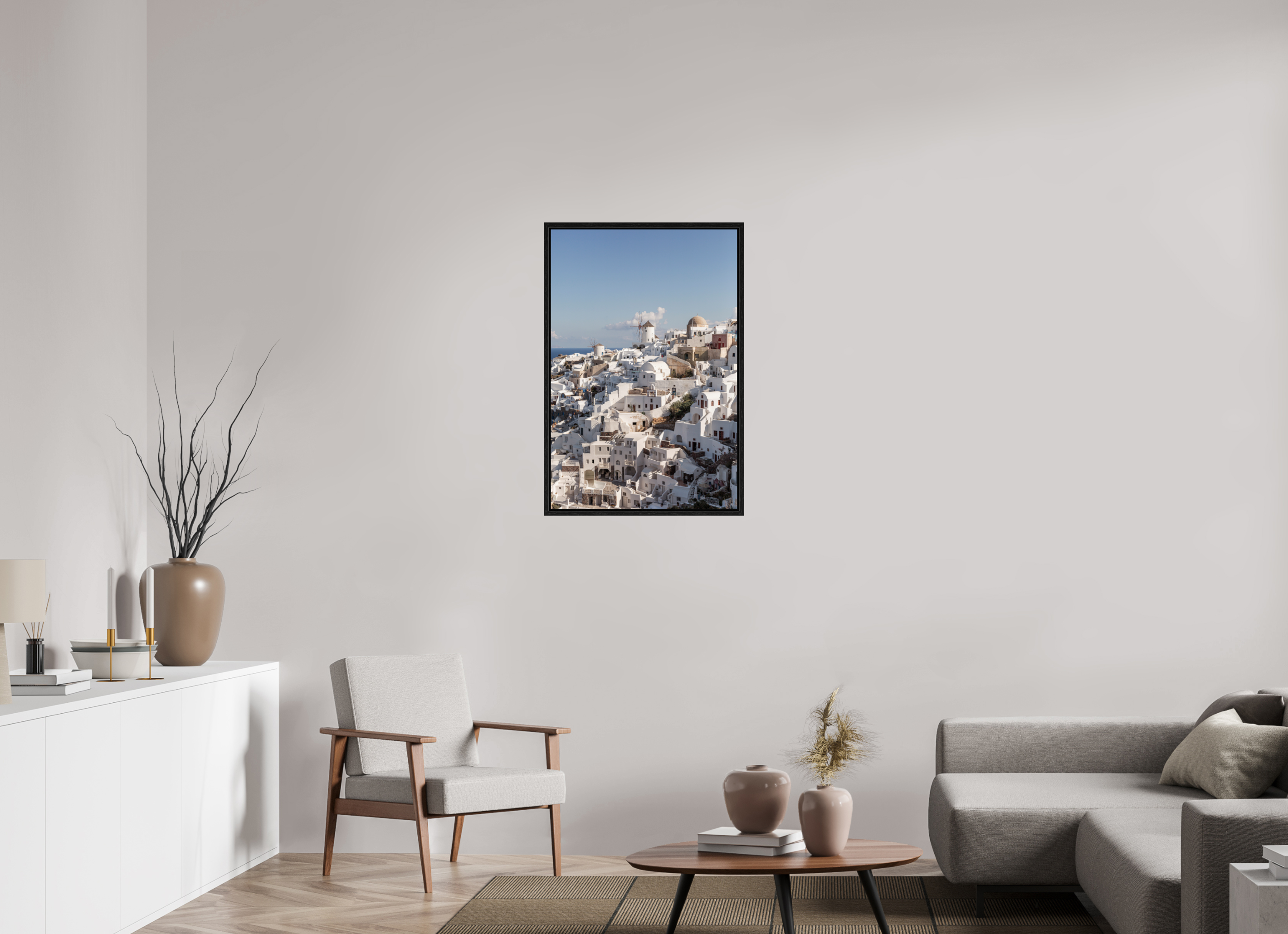 60 x 90 cm, Floater Frame Oia Windmills Panorama | Santorini Fine Art Print