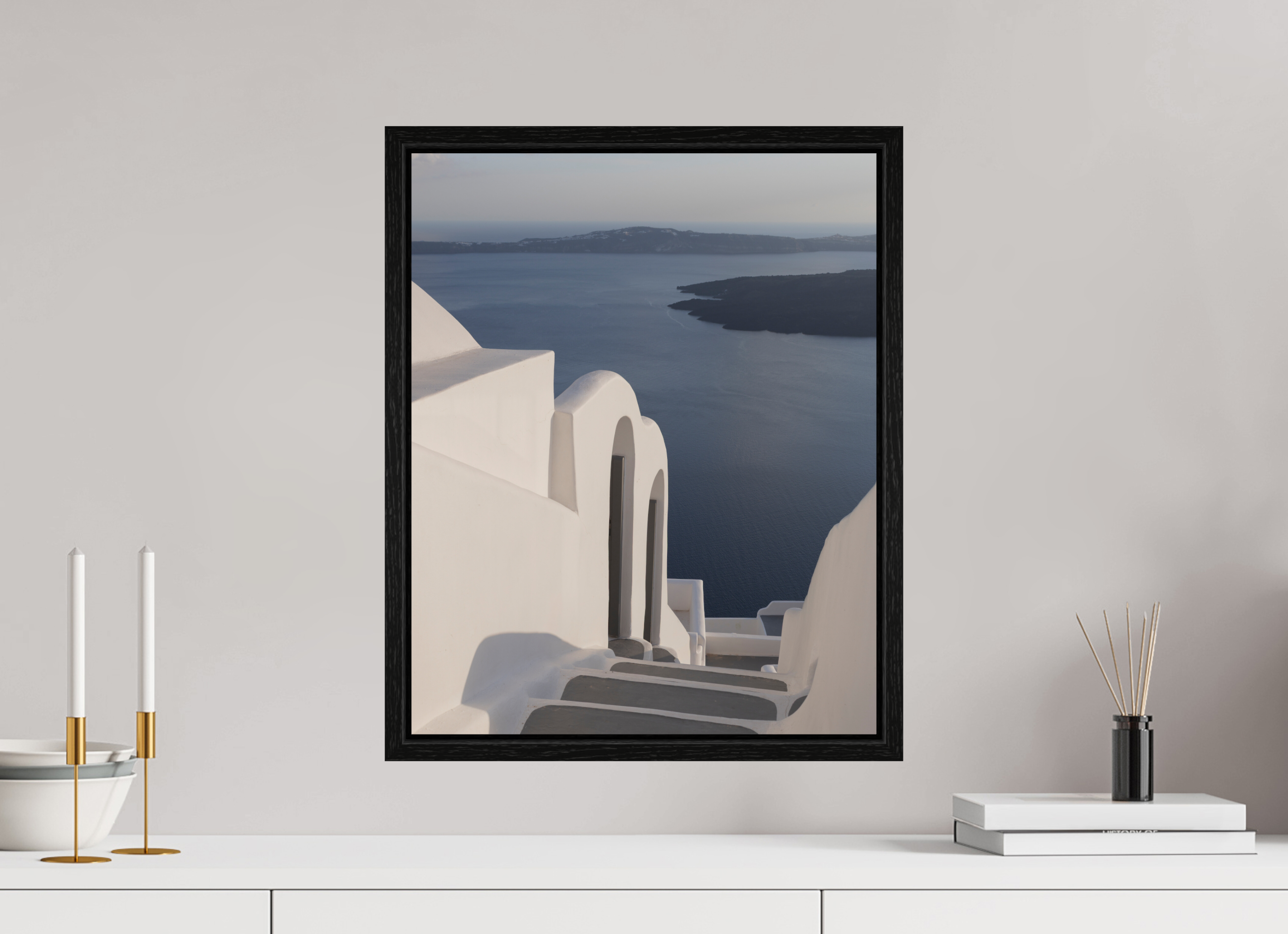40 x 50 cm, Floater Frame Steps to the Caldera | Santorini Fine Art Print