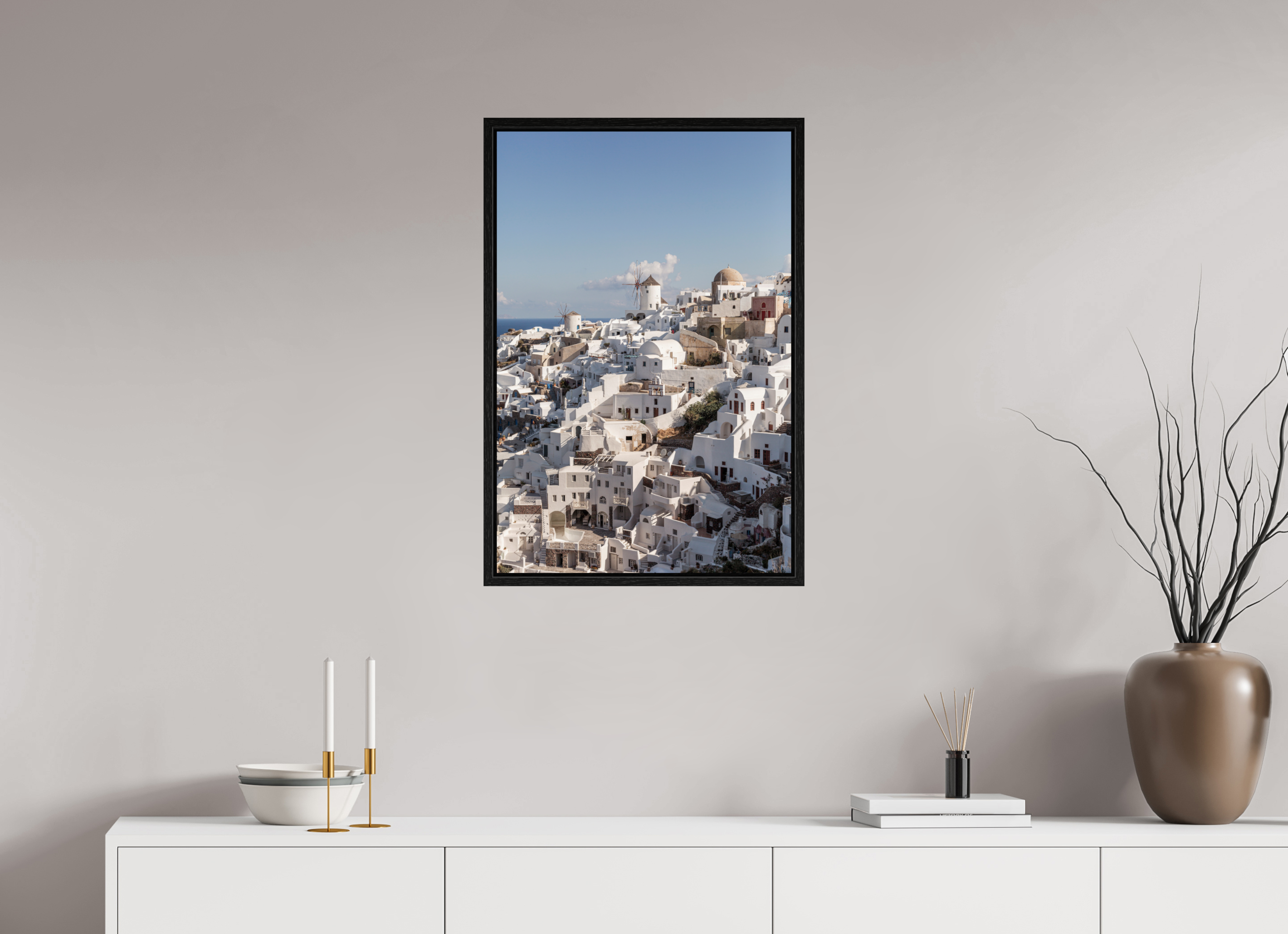 50 x 75 cm, Floater Frame Oia Windmills Panorama | Santorini Fine Art Print