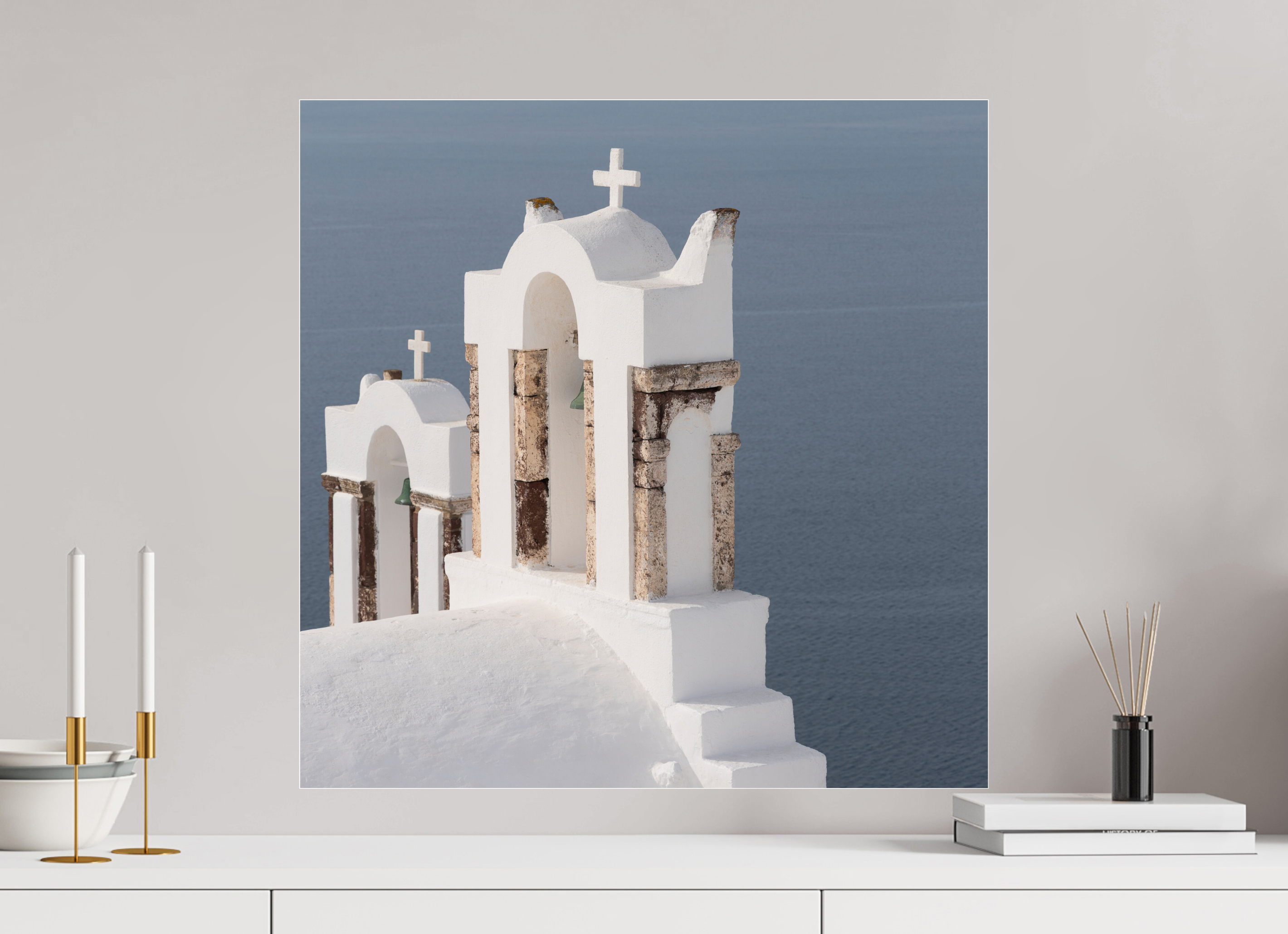 60 x 60 cm, Photo Print Under Acrylic Glass Bells Above the Aegean