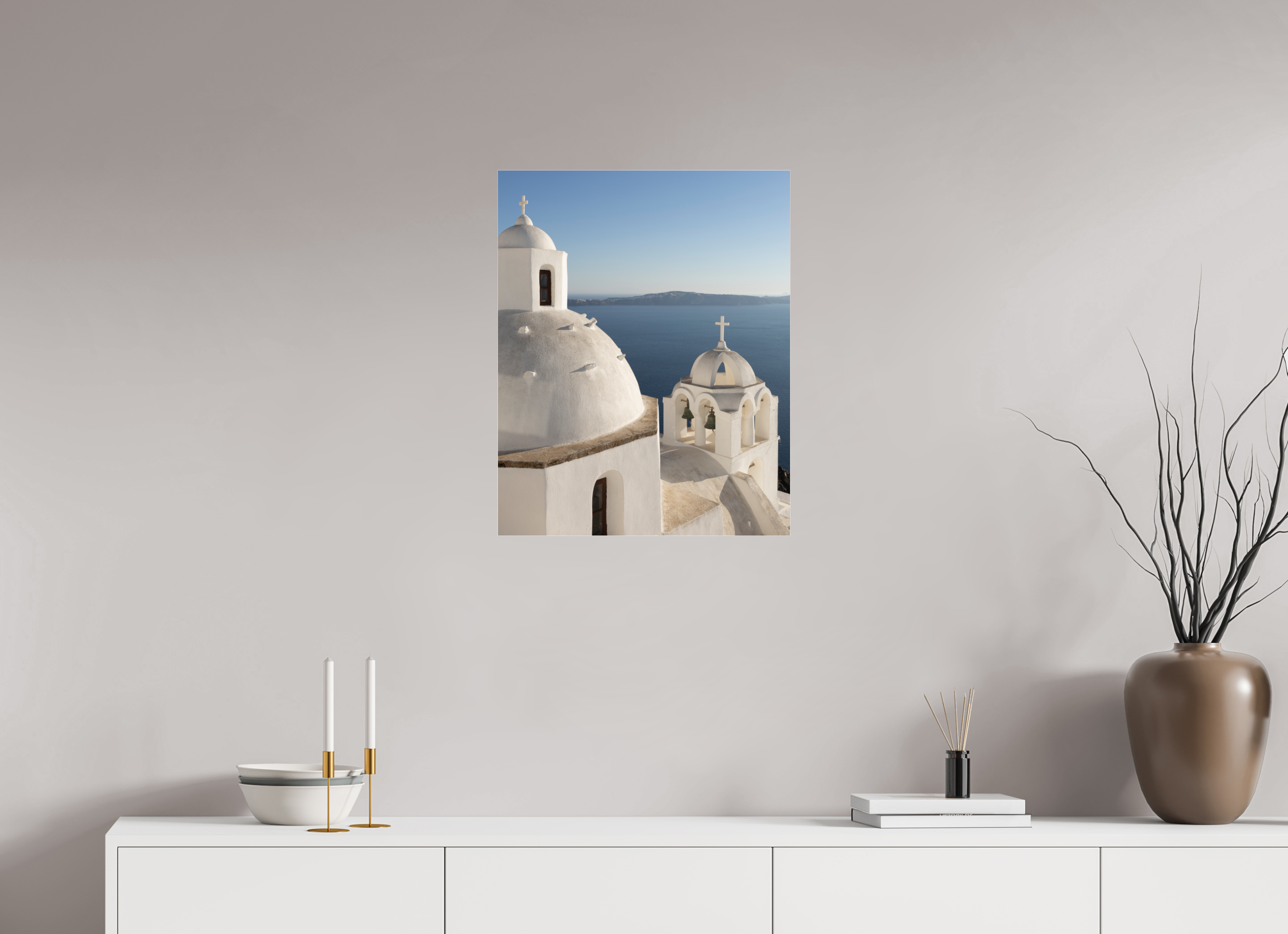 50 x 62.5 cm, Photo Print Under Acrylic Glass Bells of Fira