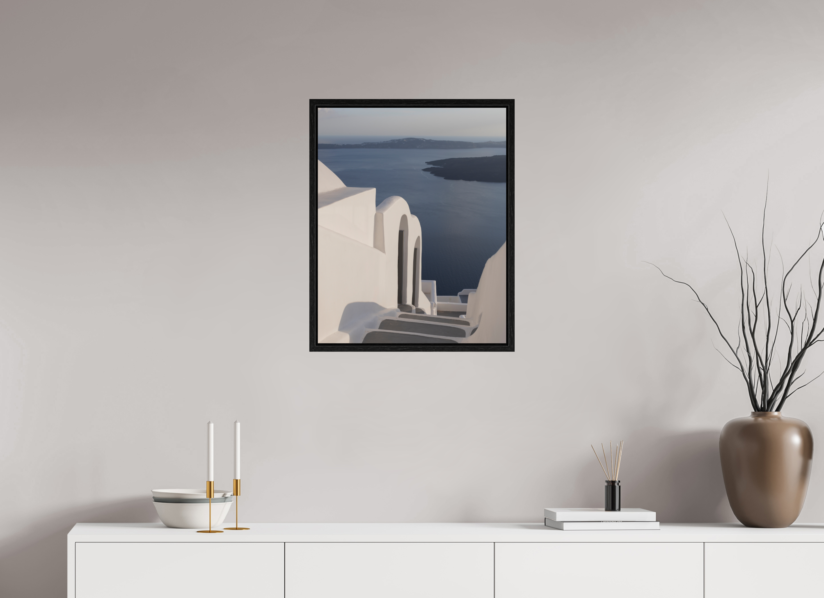 50 x 62.5 cm, Floater Frame Steps to the Caldera | Santorini Fine Art Print