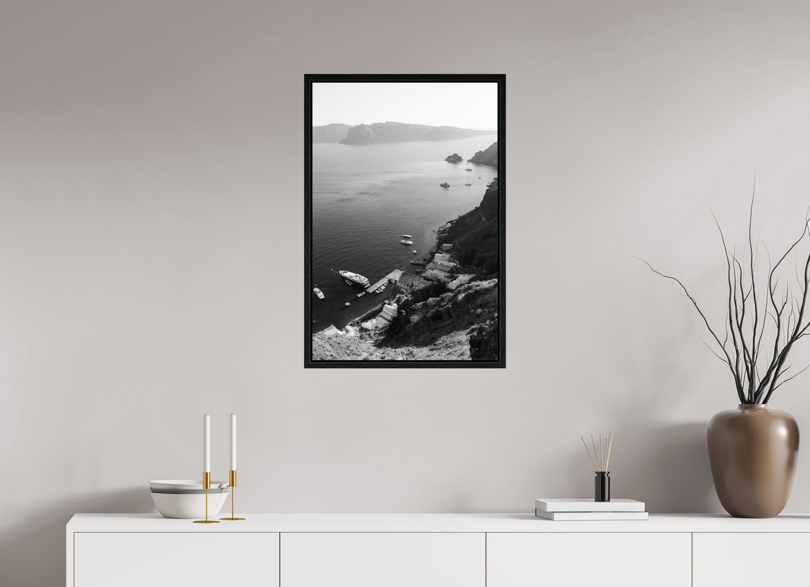 50 x 75 cm, Floater Frame Armeni Bay | Santorini Fine Art Print