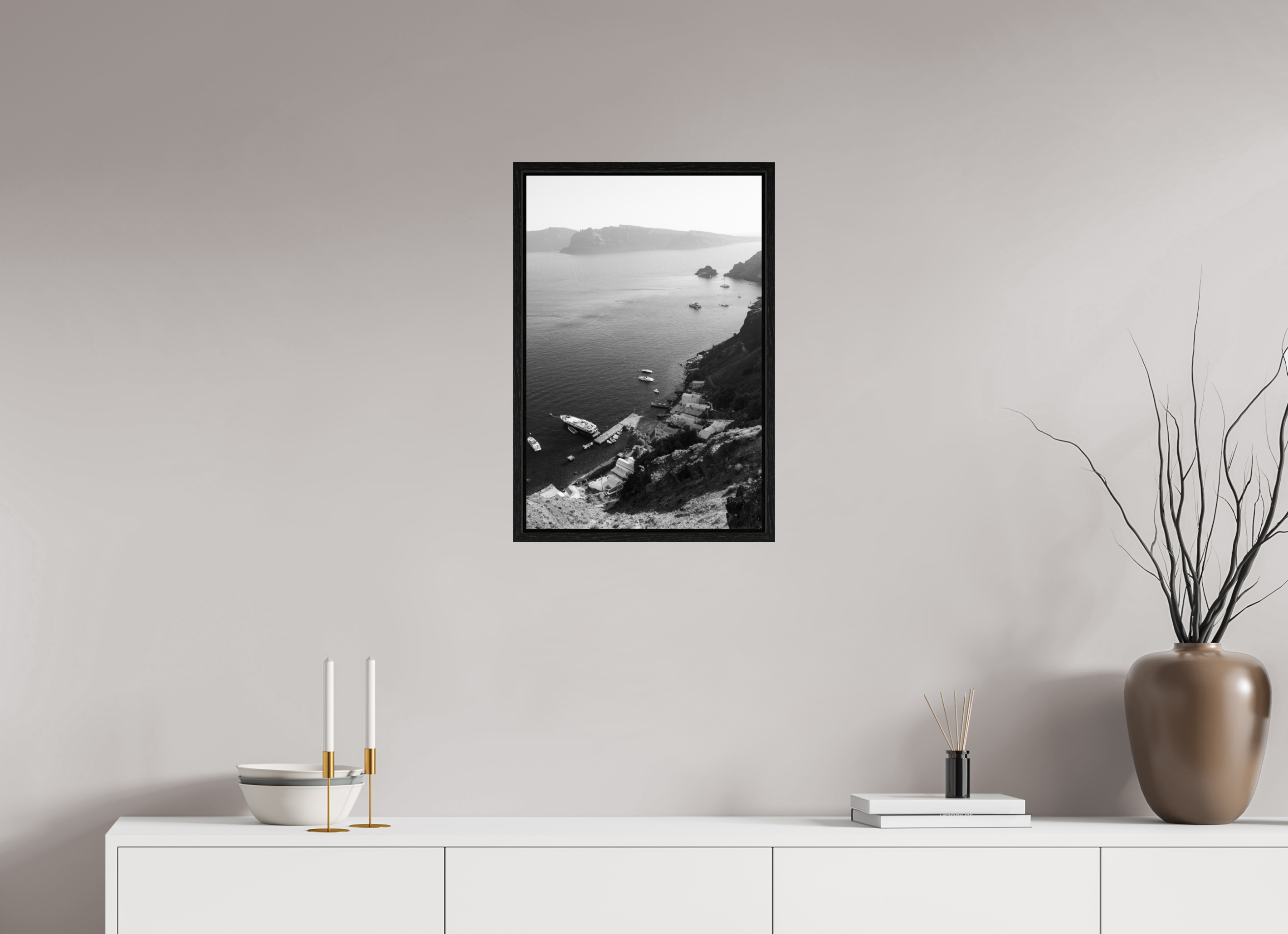 40 x 60 cm, Floater Frame Armeni Bay | Santorini Fine Art Print