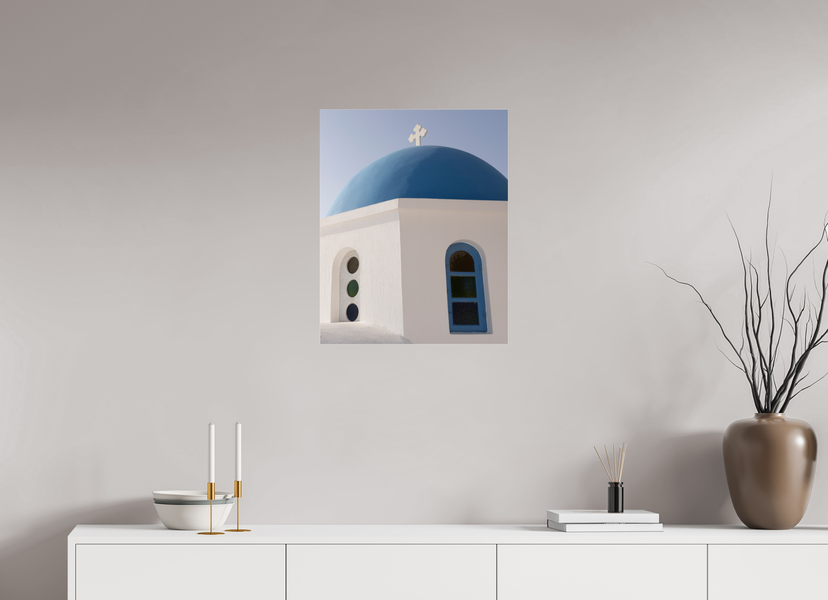 50 x 62.5 cm, Photo Print Under Acrylic Glass Oia Blue Dome Close-Up | Santorini Fine Art Print