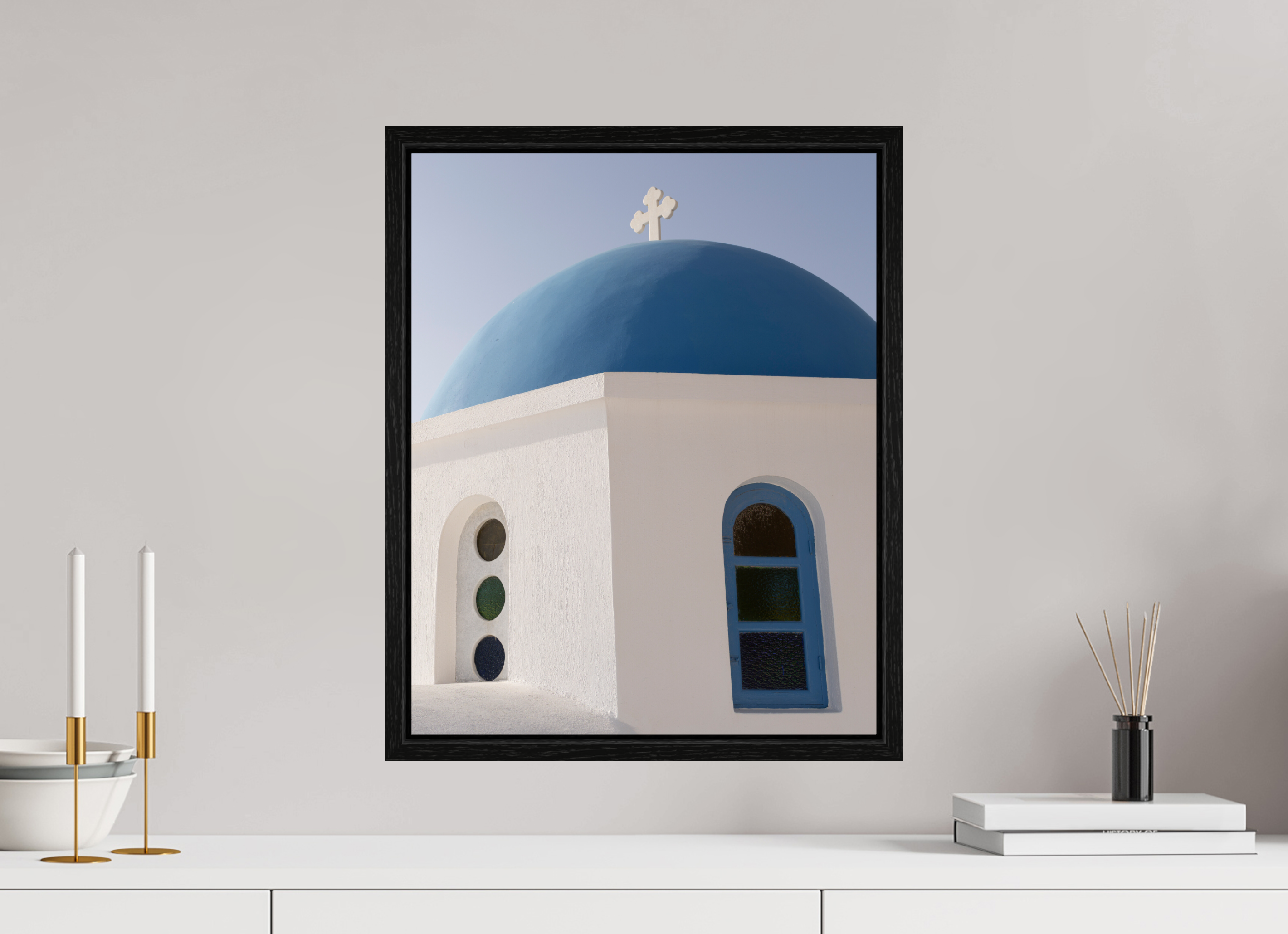 40 x 50 cm, Floater Frame Oia Blue Dome Close-Up | Santorini Fine Art Print