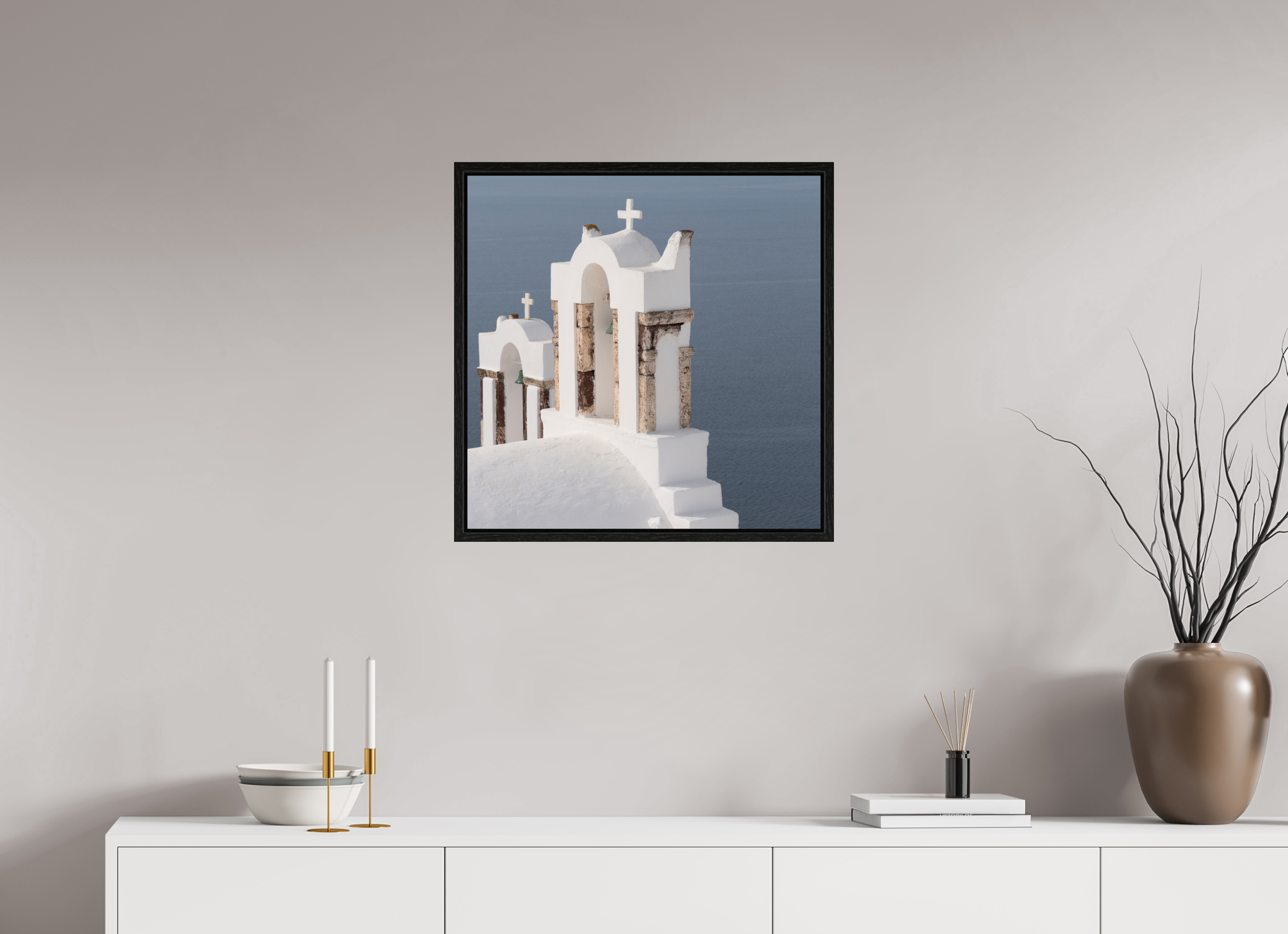 60 x 60 cm, Black Oak Floater Frame Bells Above the Aegean