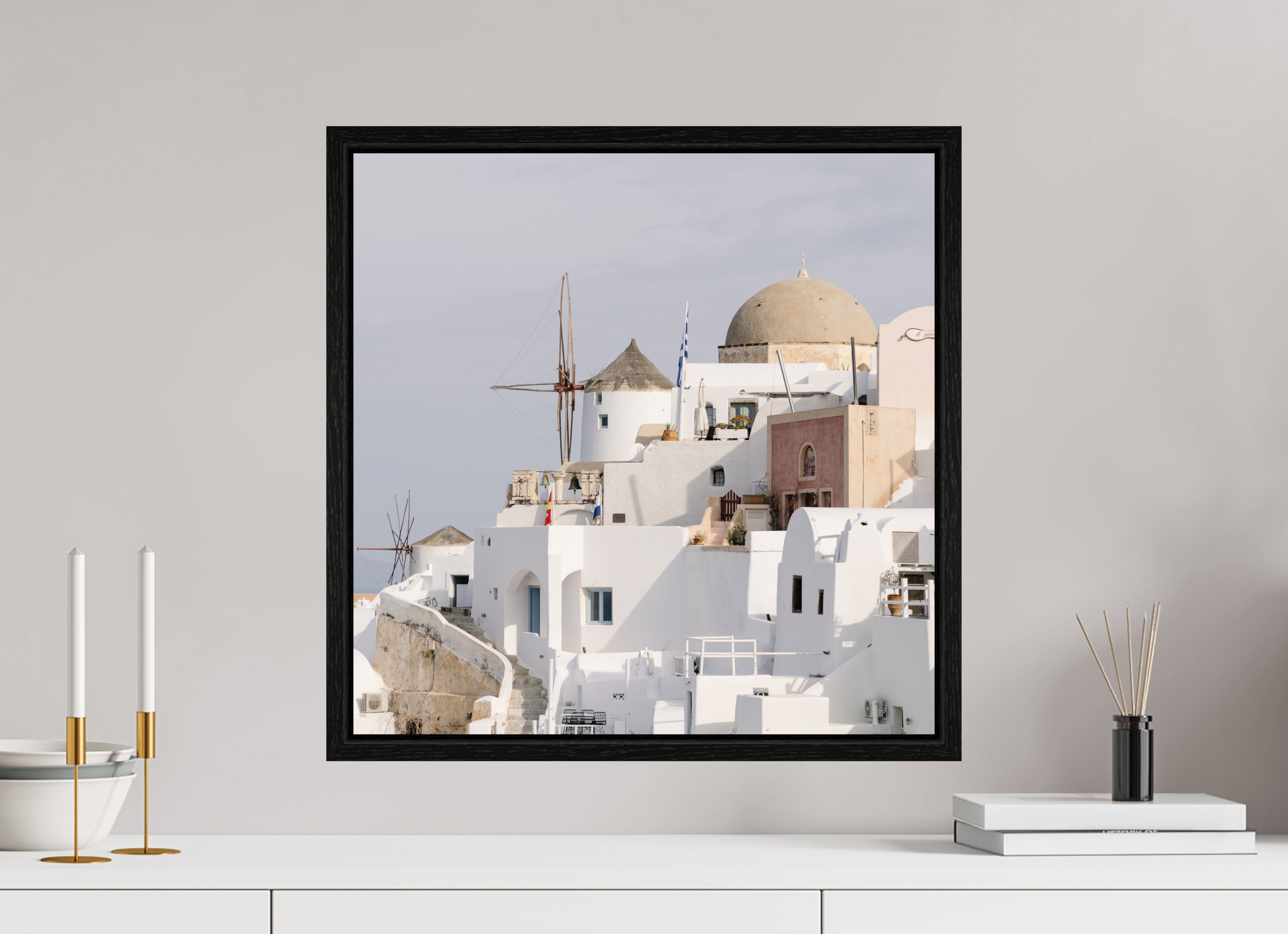 50 x 50 cm, Black Oak Floater Frame Above Oia