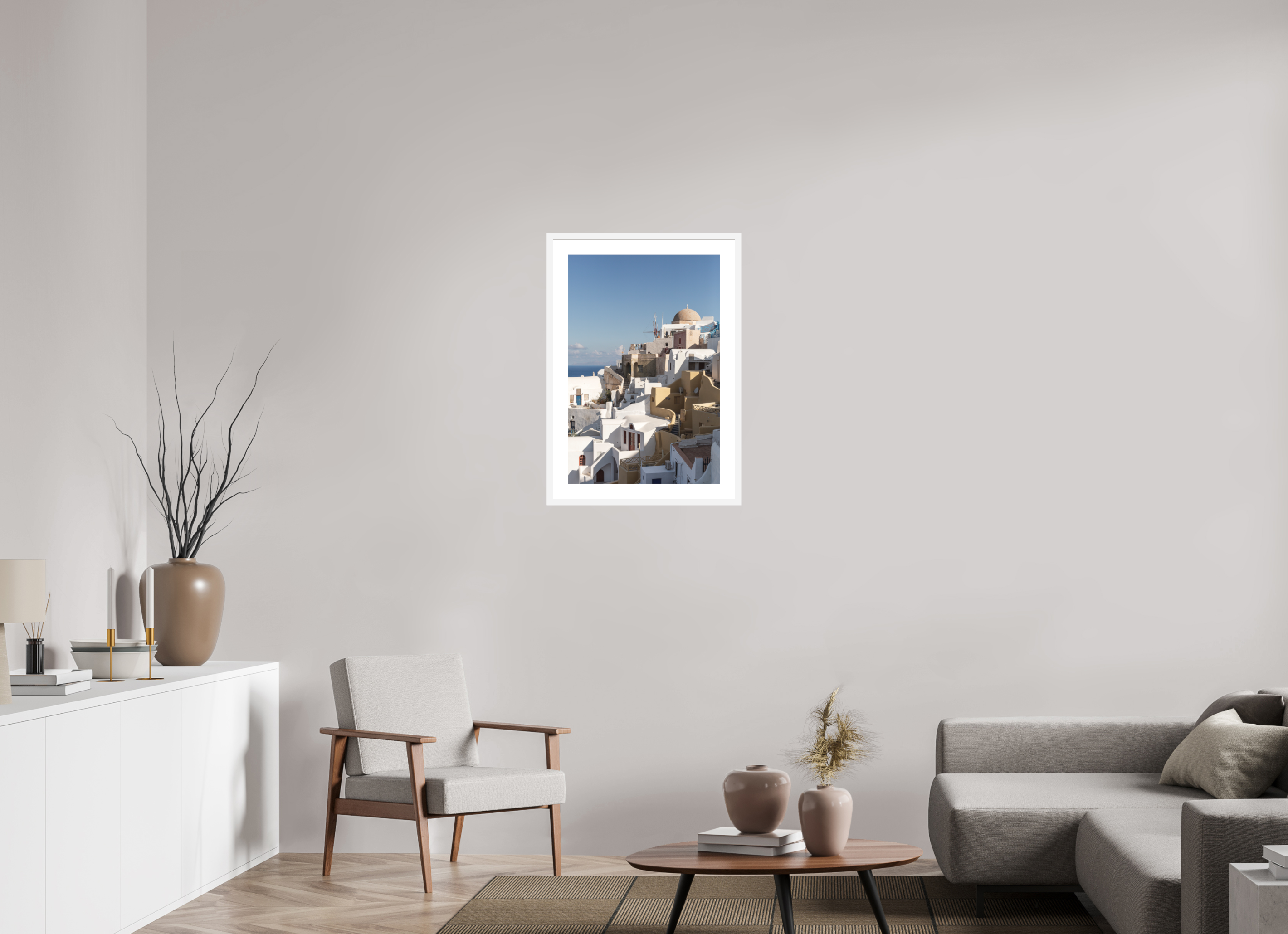 50 x 75 cm, Framed Fine Art Print – White Frame Oia Windmills | Santorini Fine Art Print