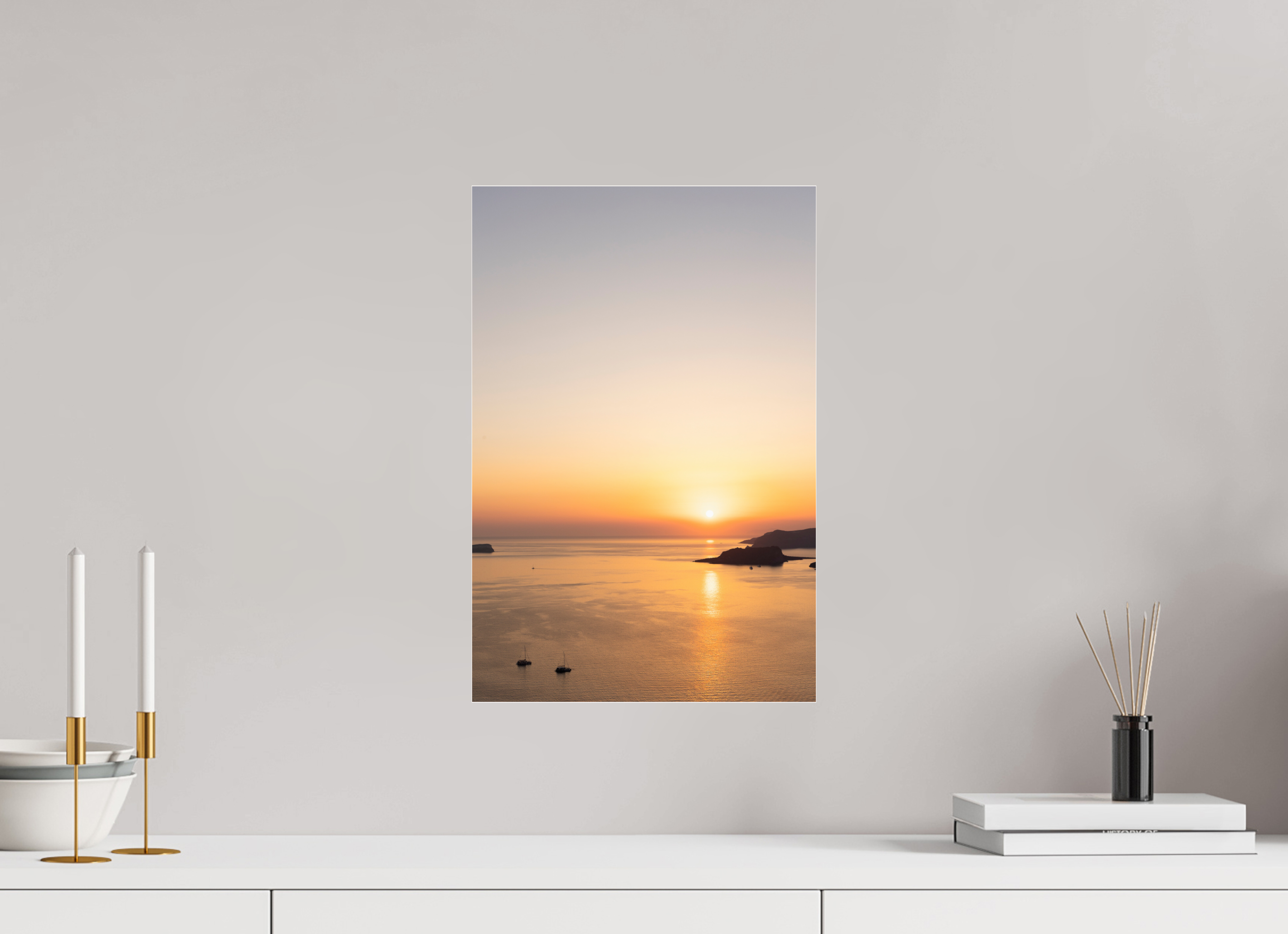 30 x 45 cm, Photo Print Under Acrylic Glass Golden Horizon | Santorini Fine Art Print