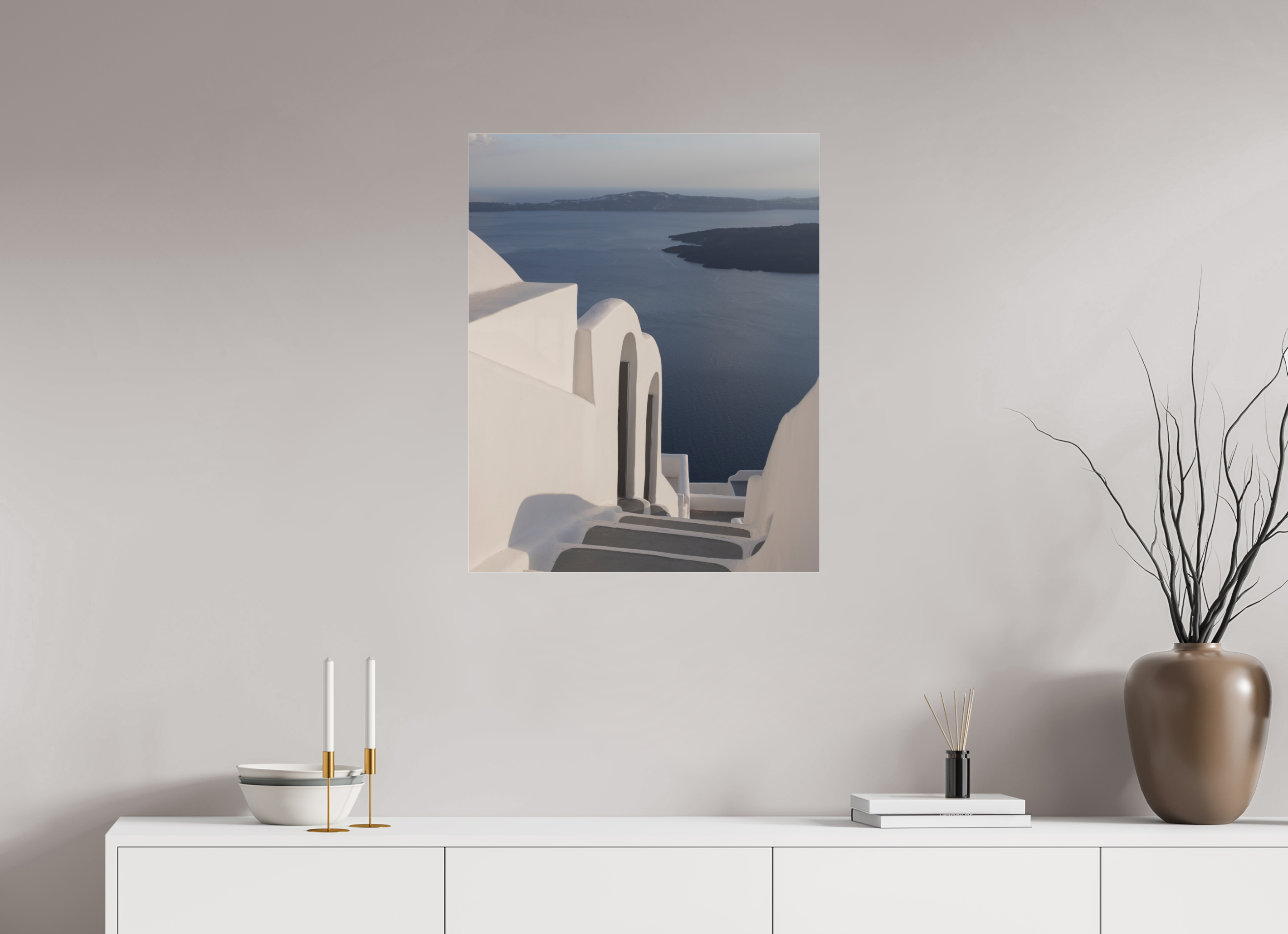 60 x 75 cm, Photo Print Under Acrylic Glass Steps to the Caldera | Santorini Fine Art Print