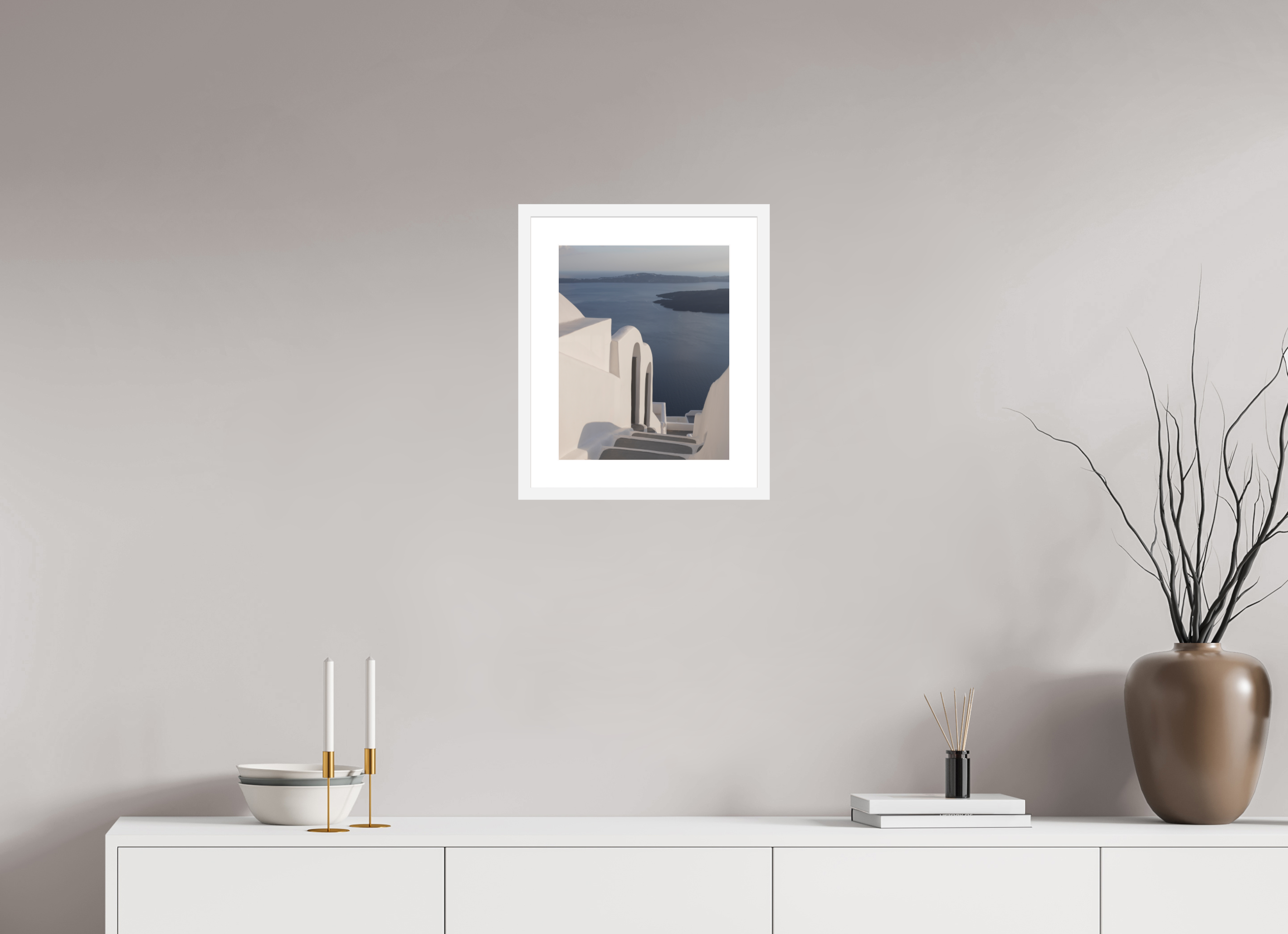 30 x 37.5 cm, Framed Fine Art Print – Black Frame Steps to the Caldera | Santorini Fine Art Print