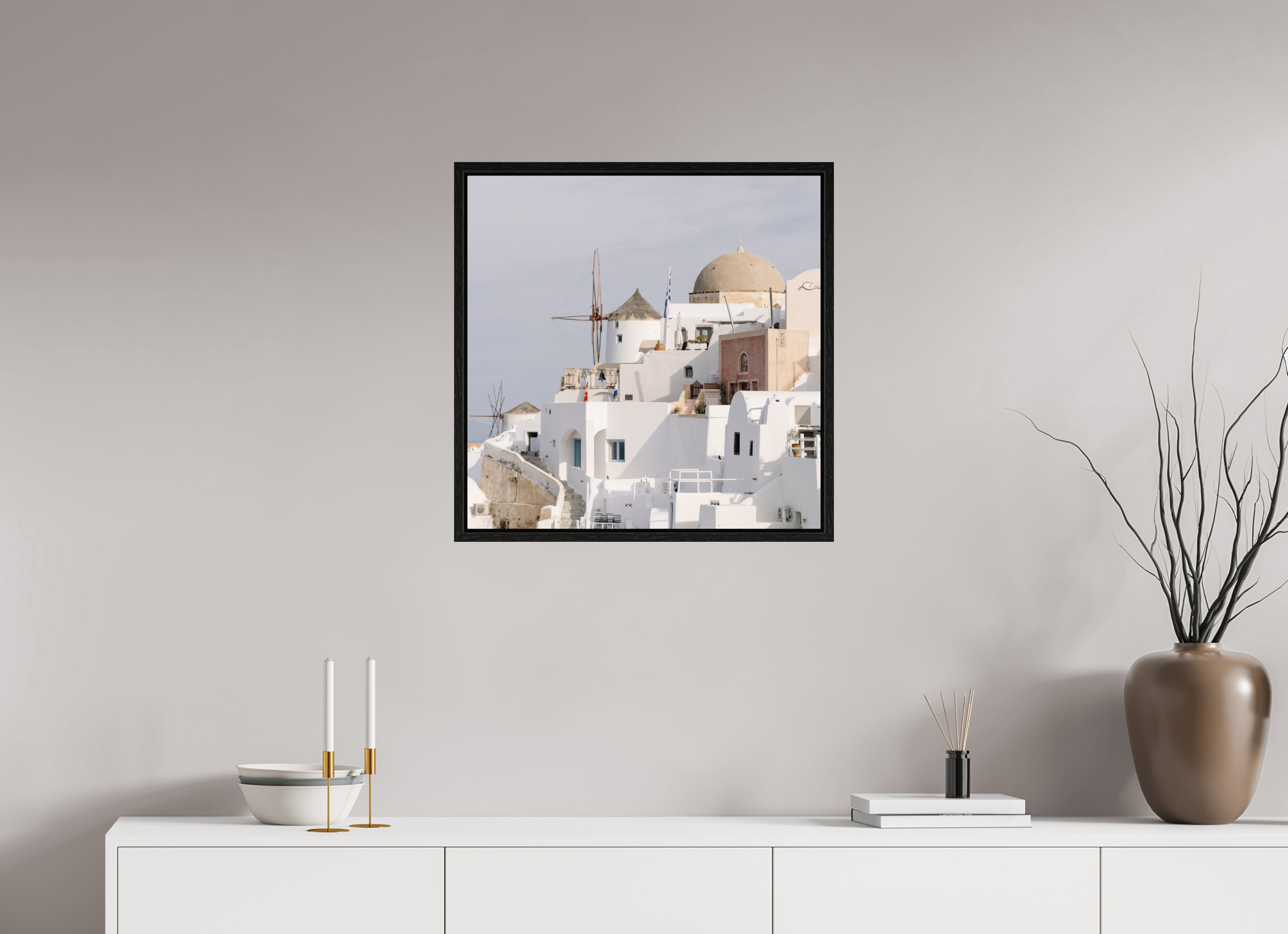 60 x 60 cm, Black Oak Floater Frame Above Oia