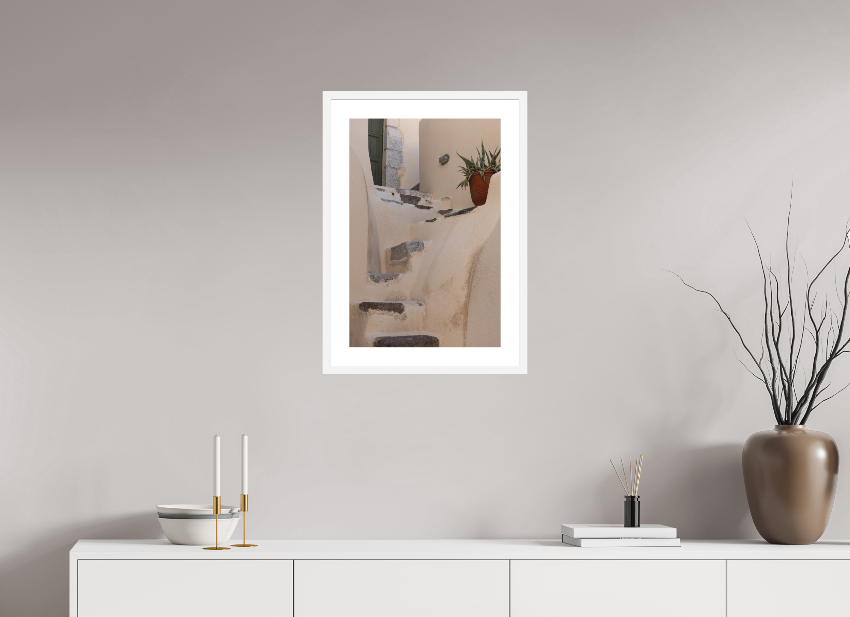40 x 60 cm, Framed Fine Art Print – White Frame The Stairway – Emborio