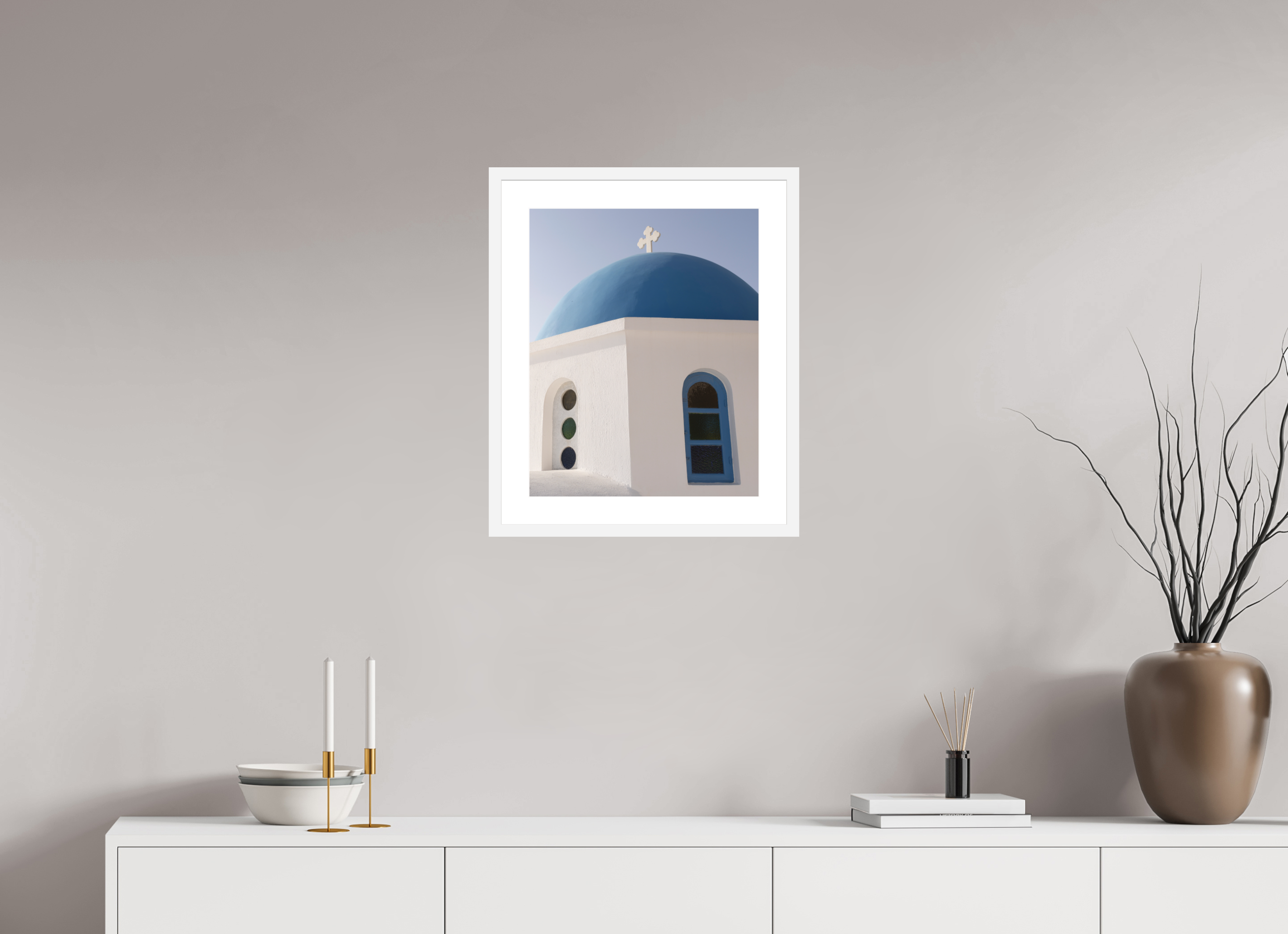40 x 50 cm, Framed Fine Art Print – Black Frame Oia Blue Dome Close-Up | Santorini Fine Art Print