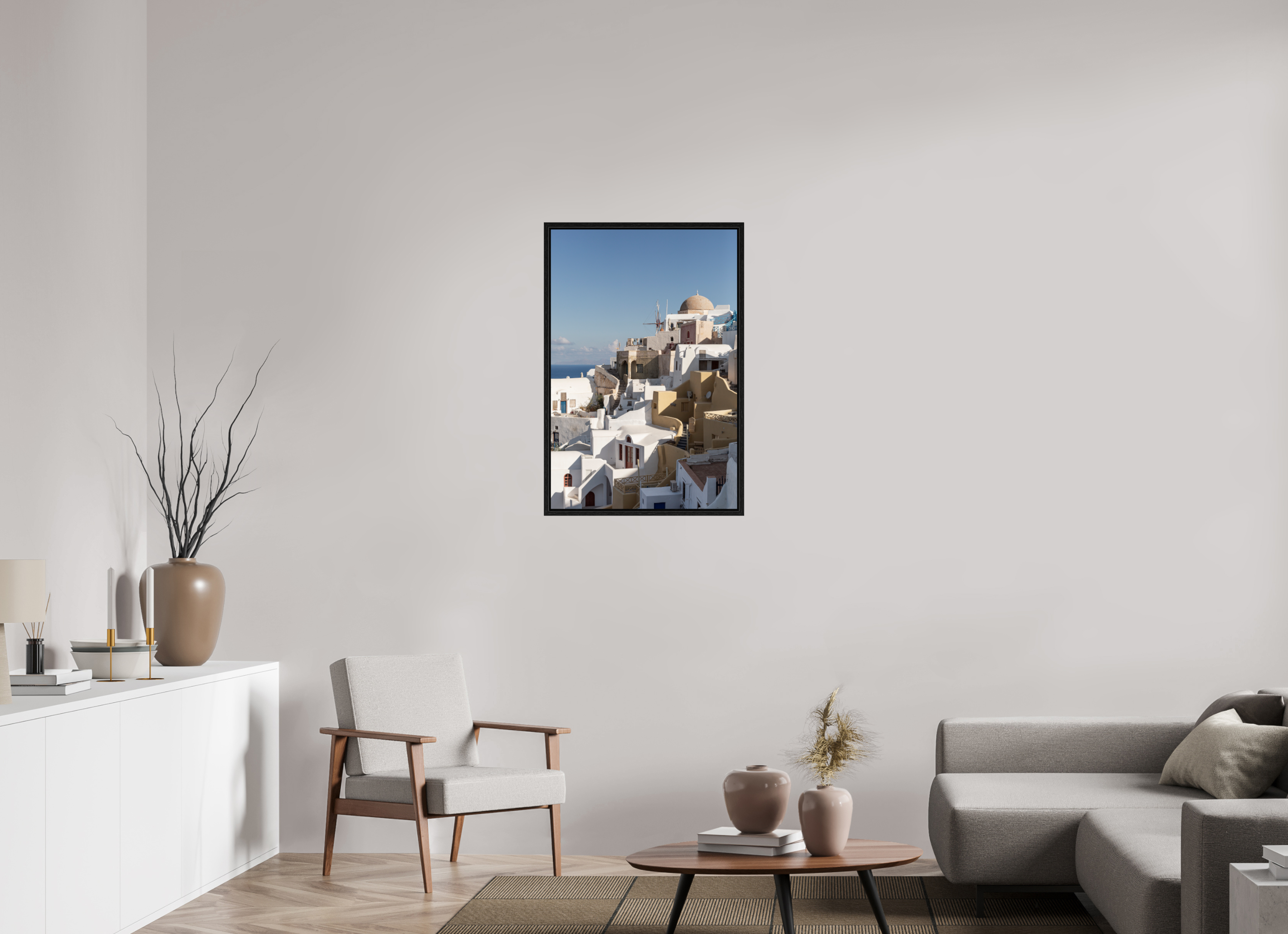 60 x 90 cm, Floater Frame Oia Windmills | Santorini Fine Art Print