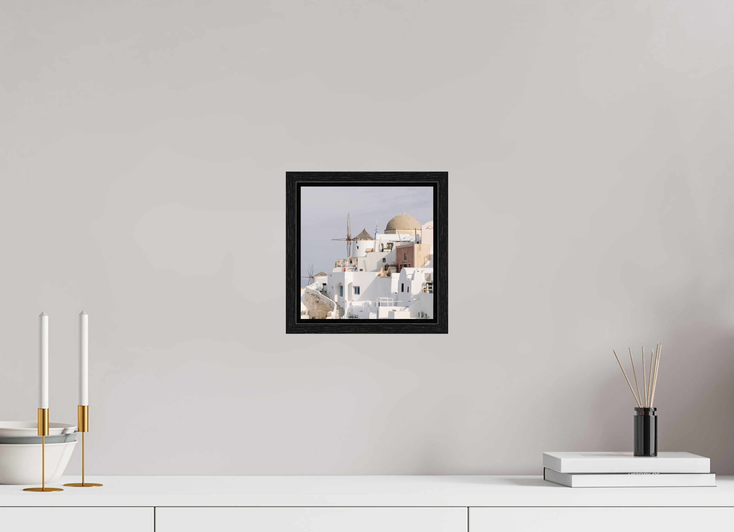 20 x 20 cm, Black Oak Floater Frame Above Oia