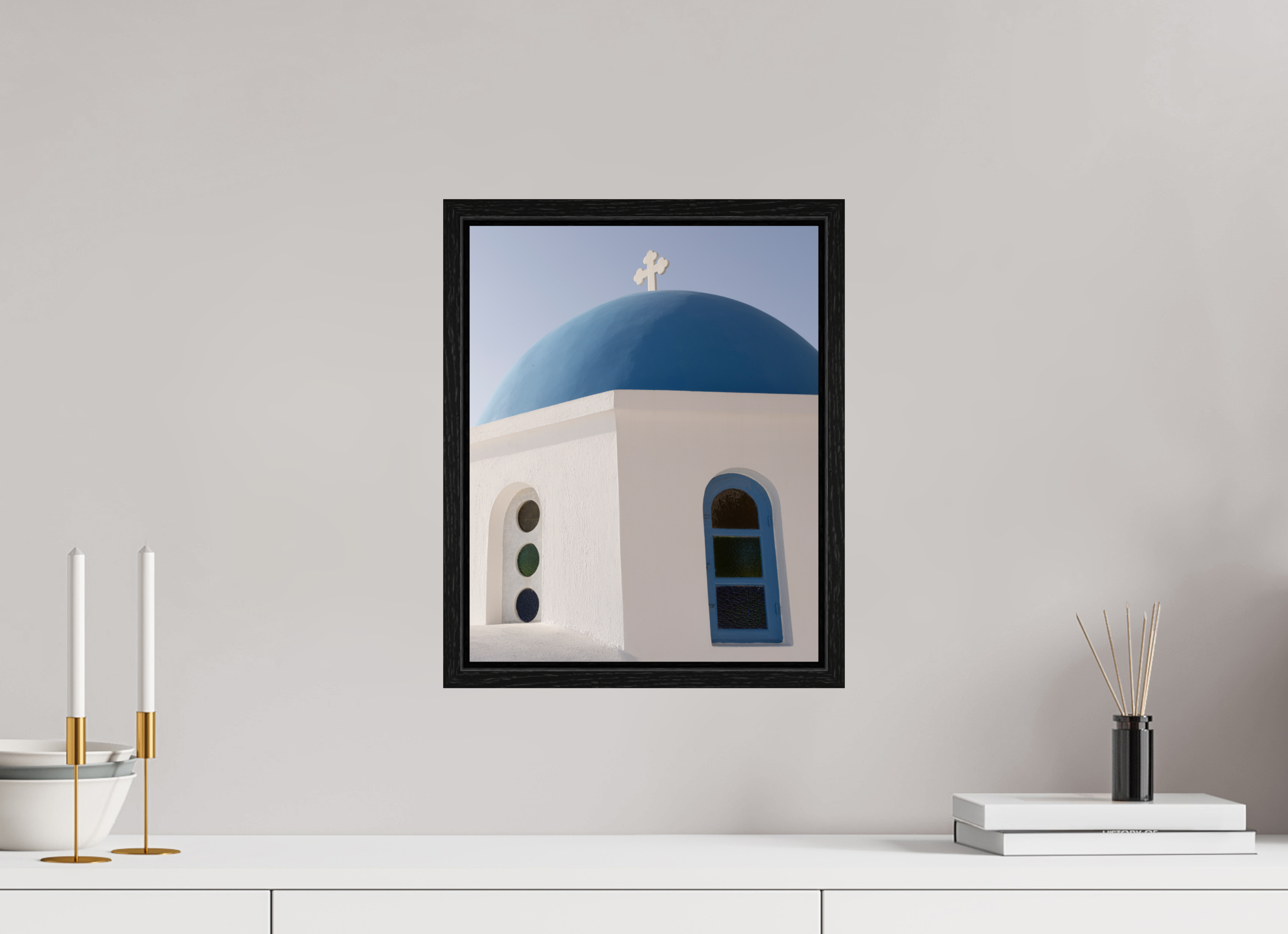 30 x 37.5 cm, Floater Frame Oia Blue Dome Close-Up | Santorini Fine Art Print