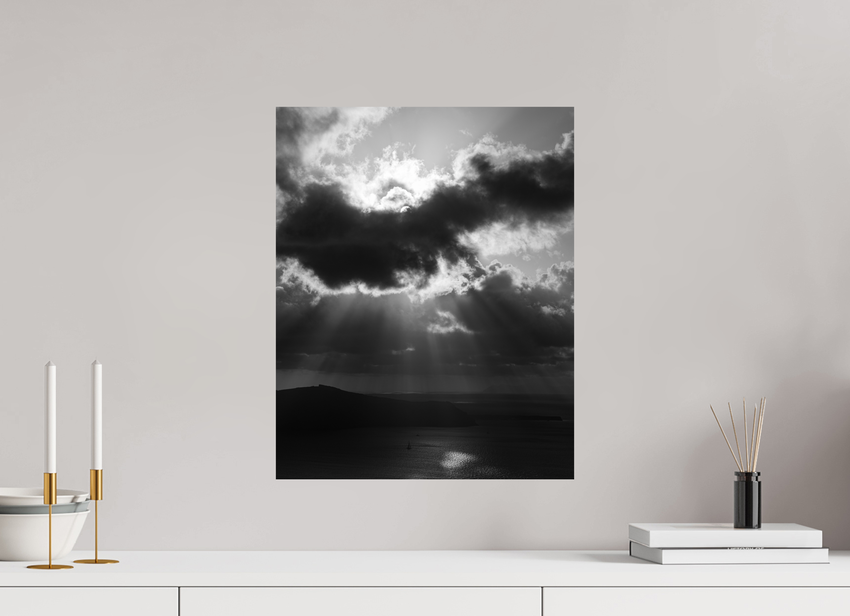 40 x 50 cm, Fine Art Print – Classic Before the Storm | Black & White Santorini Fine Art Print