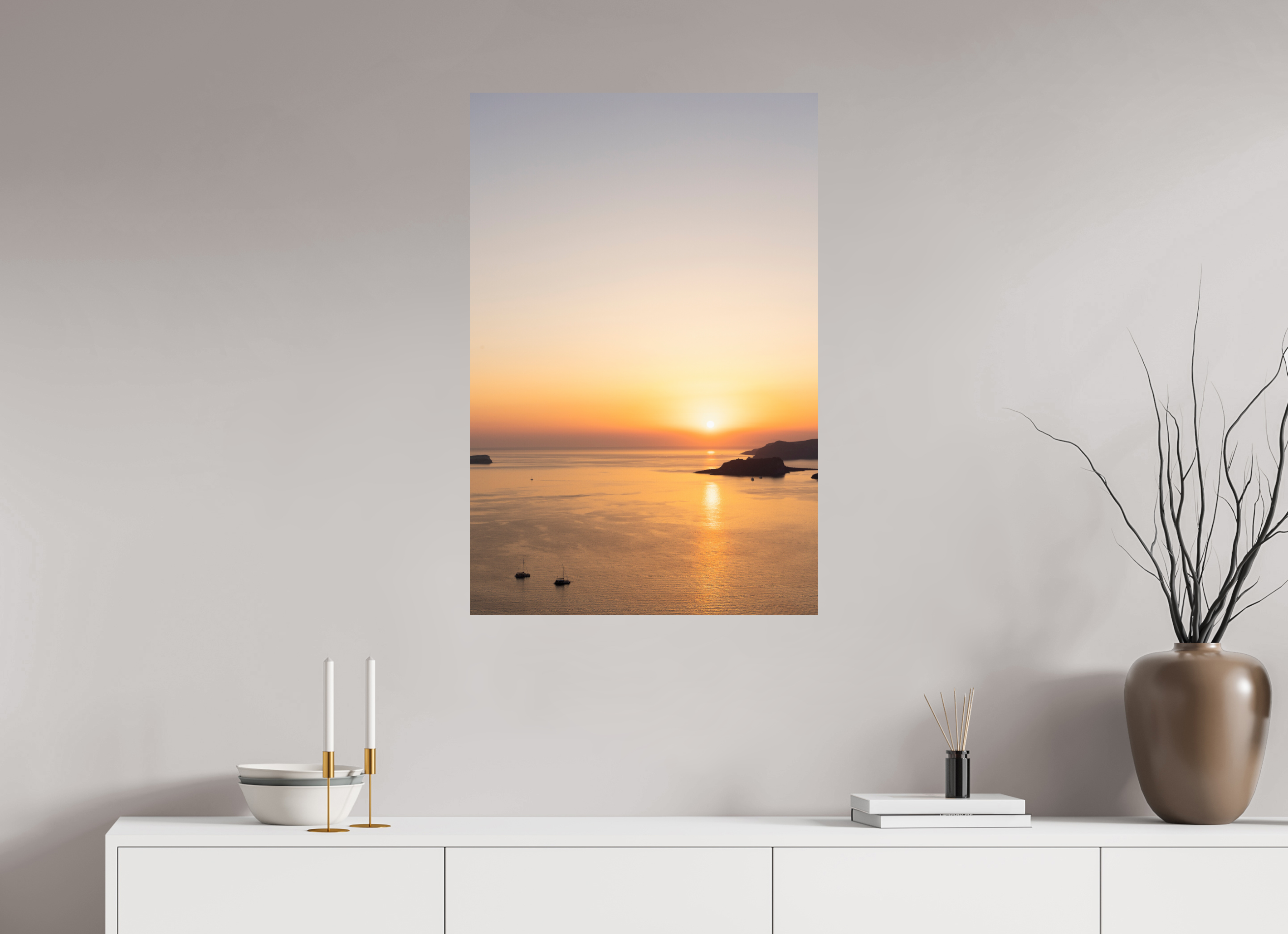 60 x 90 cm, Fine Art Print – Classic Golden Horizon | Santorini Fine Art Print