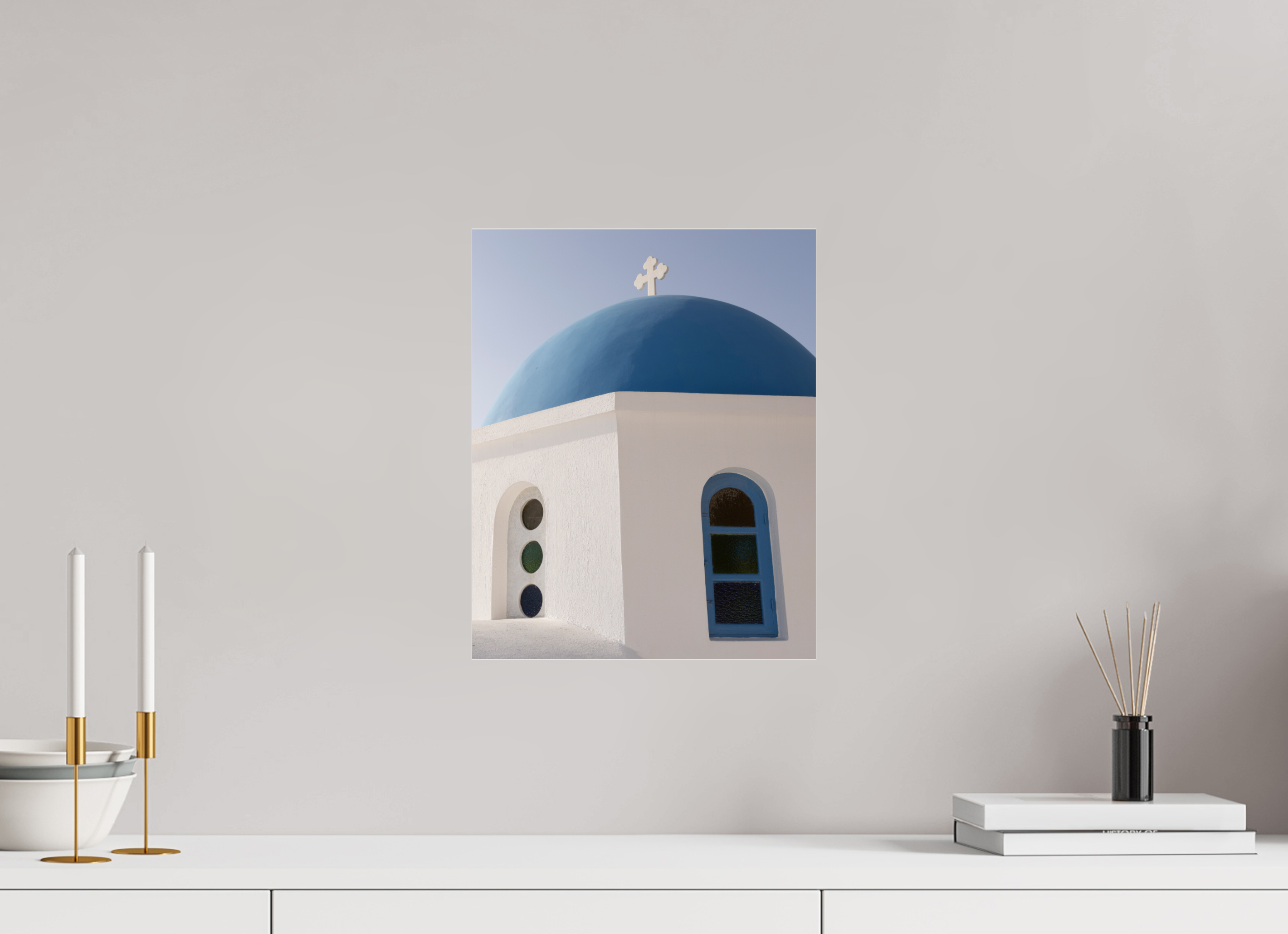 30 x 37.5 cm, Photo Print Under Acrylic Glass Oia Blue Dome Close-Up | Santorini Fine Art Print
