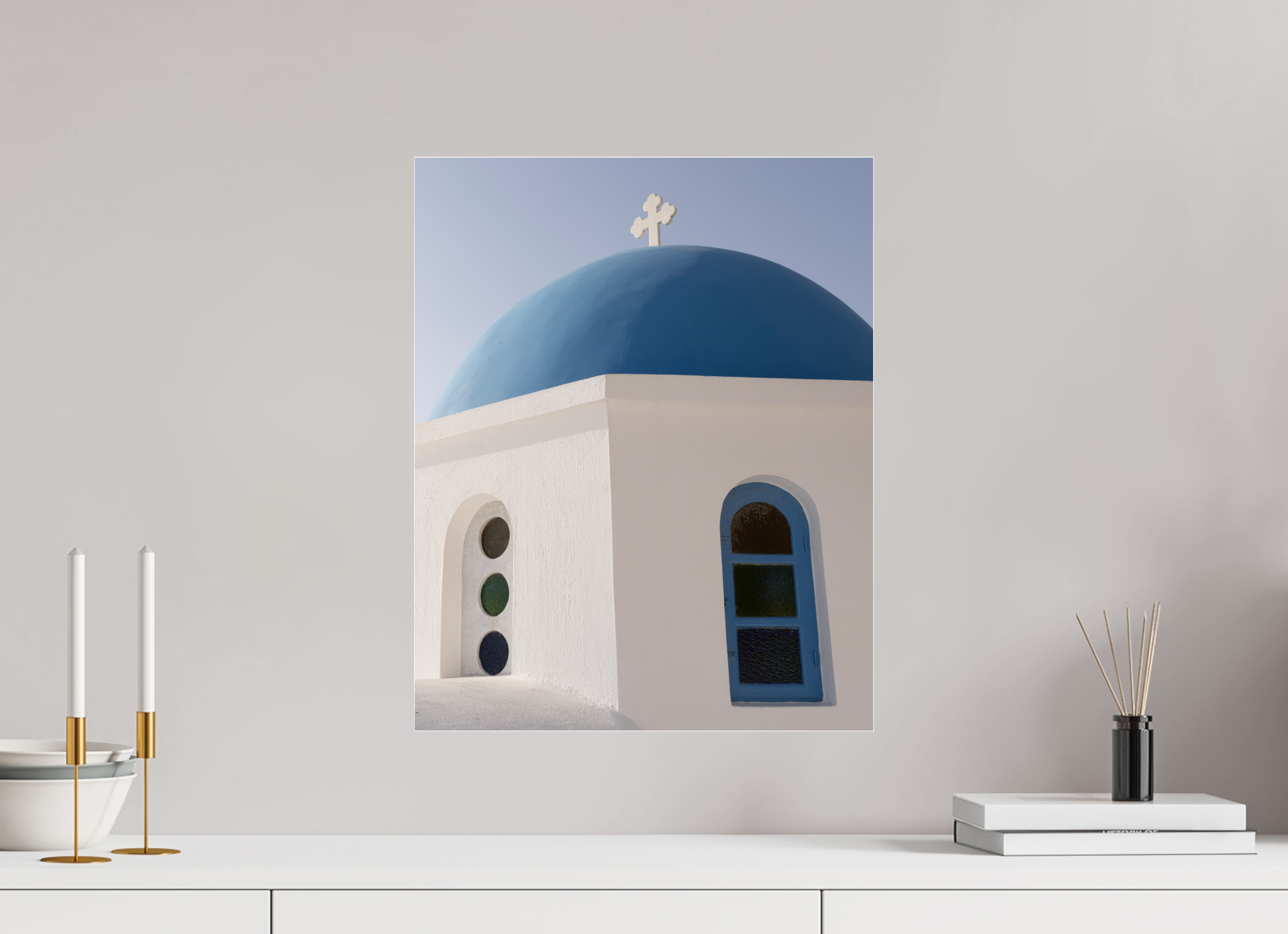 40 x 50 cm, Photo Print Under Acrylic Glass Oia Blue Dome Close-Up | Santorini Fine Art Print