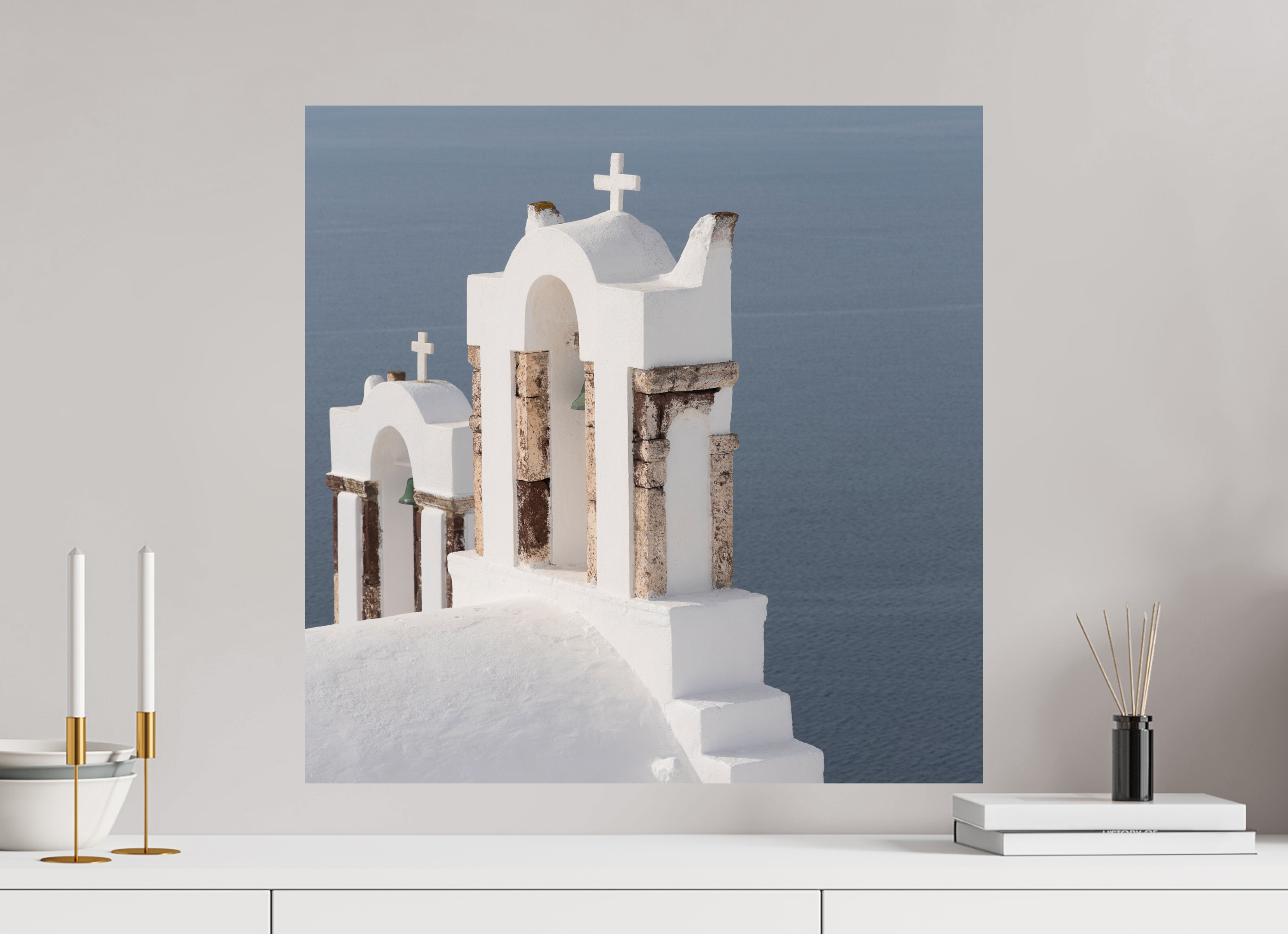 60 x 60 cm, Fine Art Print – Classic Bells Above the Aegean