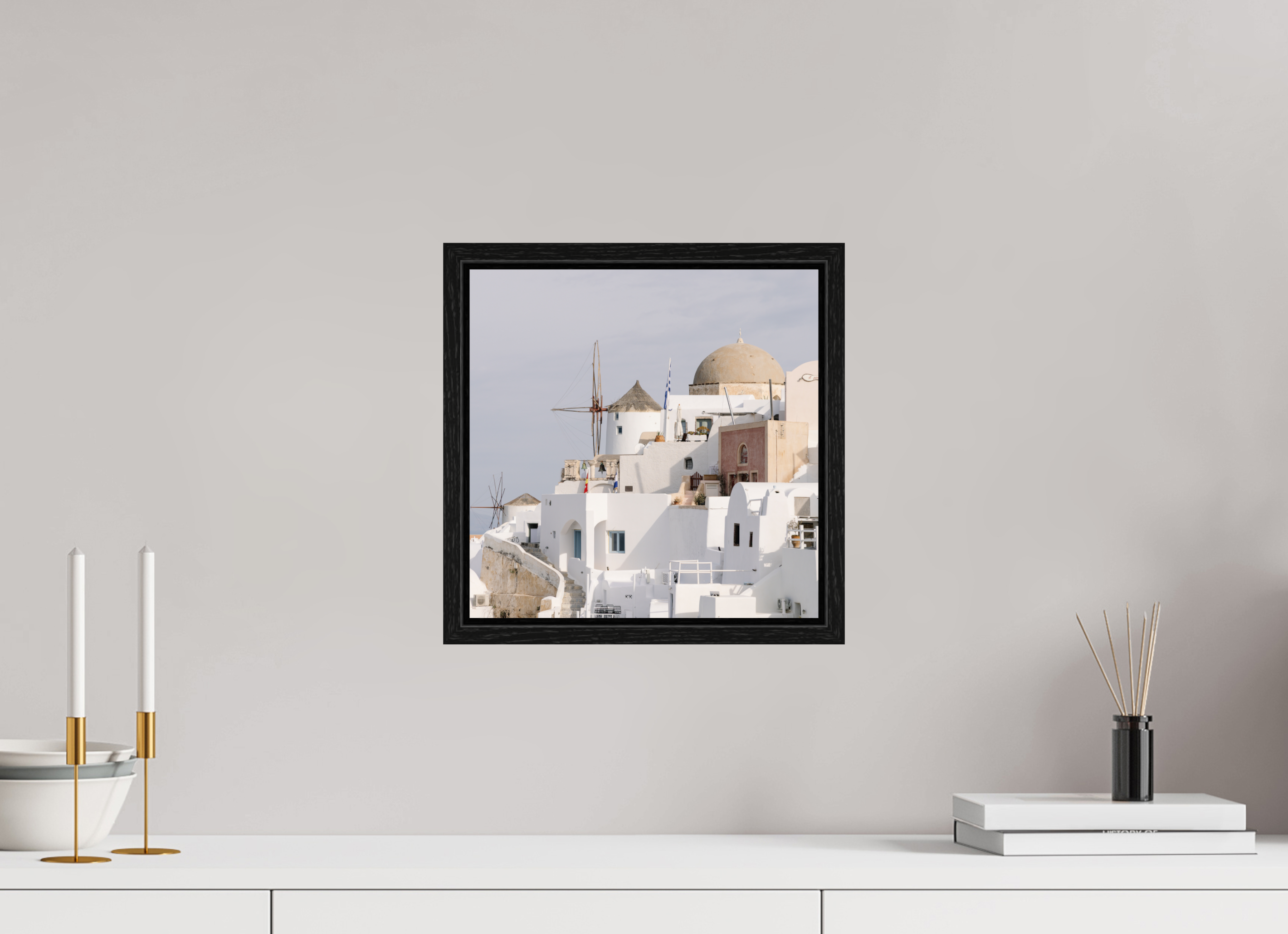30 x 30 cm, Black Oak Floater Frame Above Oia