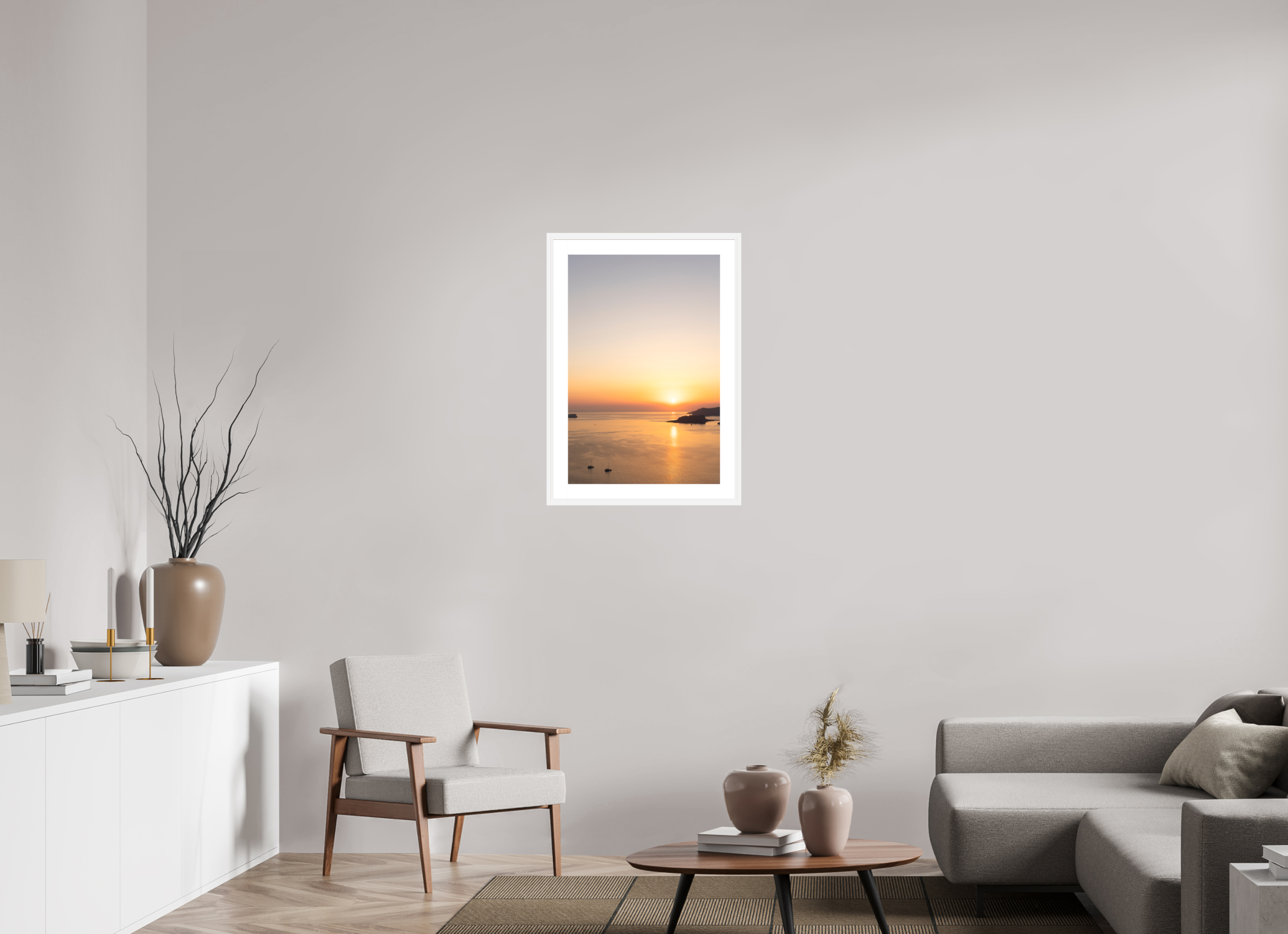 50 x 75 cm, Framed Fine Art Print – Black Frame Golden Horizon | Santorini Fine Art Print