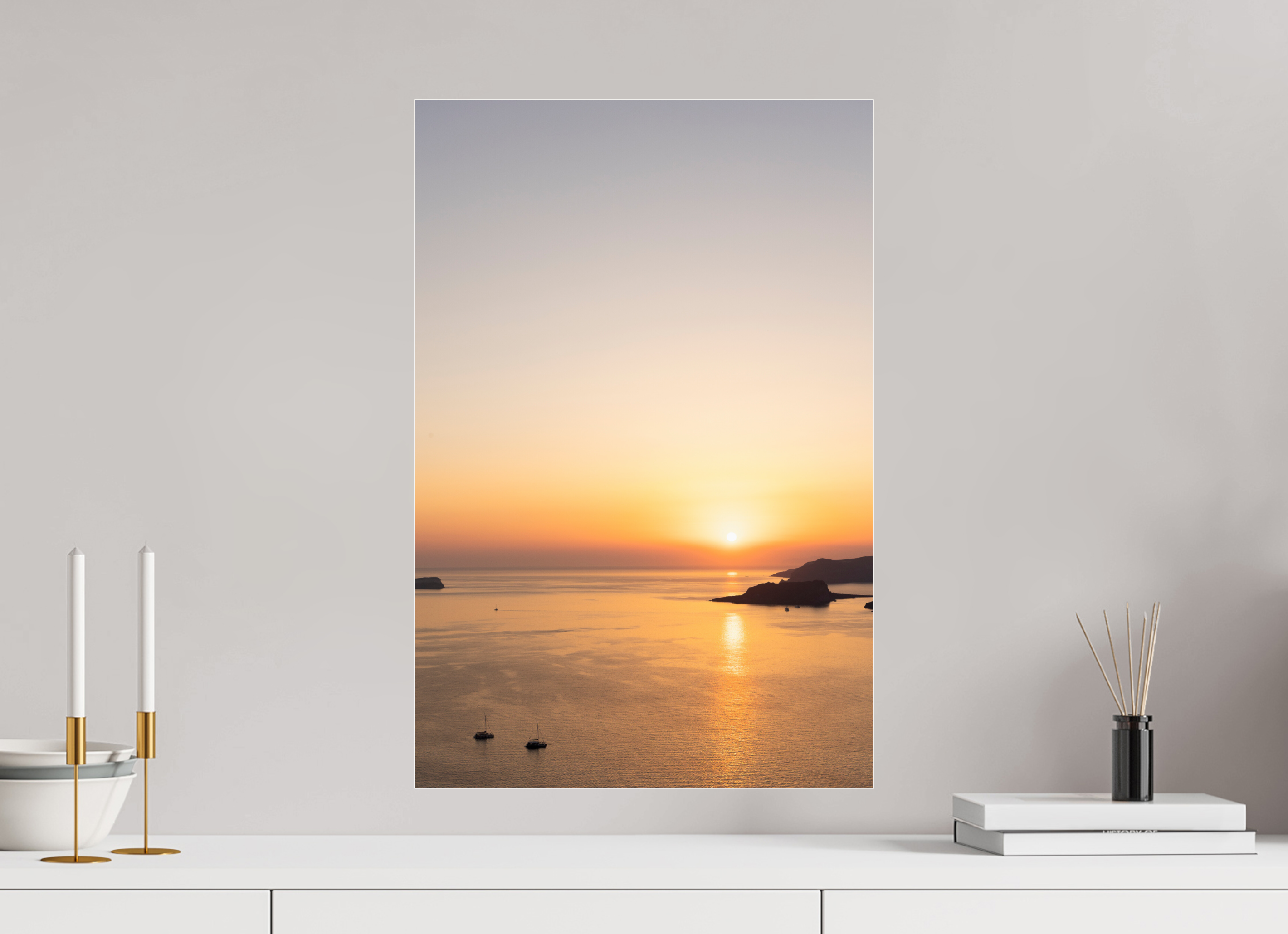 40 x 60 cm, Photo Print Under Acrylic Glass Golden Horizon | Santorini Fine Art Print