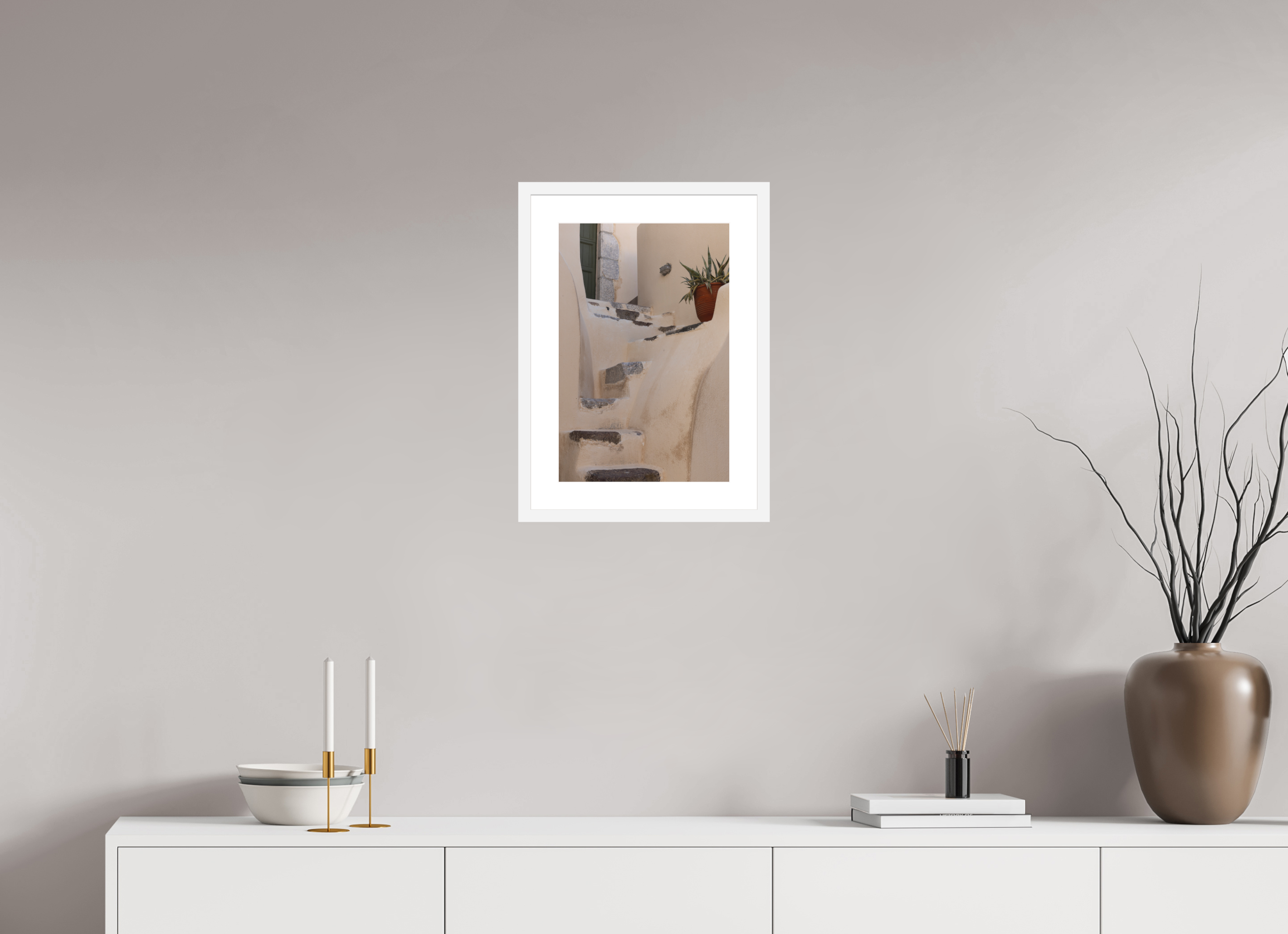 30 x 45 cm, Framed Fine Art Print – Black Frame The Stairway – Emborio