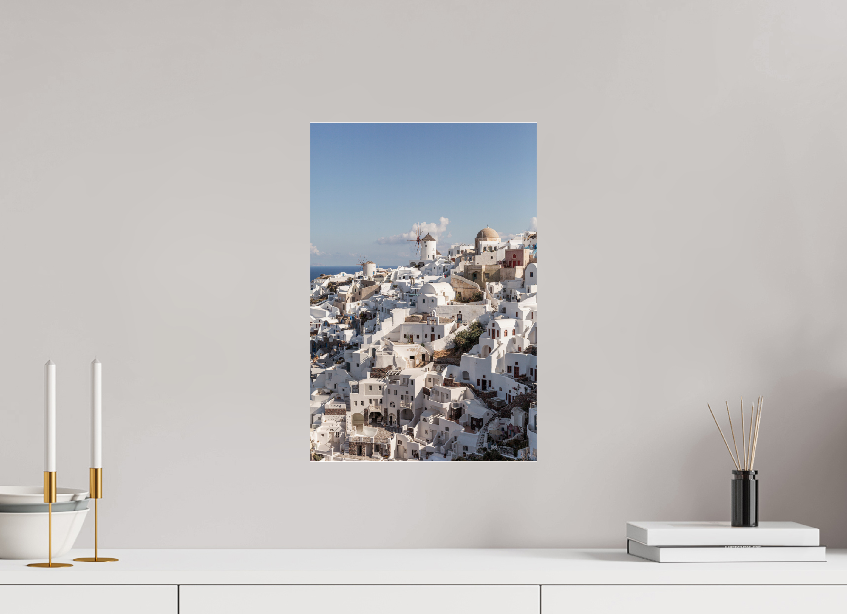 30 x 45 cm, Photo Print Under Acrylic Glass Oia Windmills Panorama | Santorini Fine Art Print