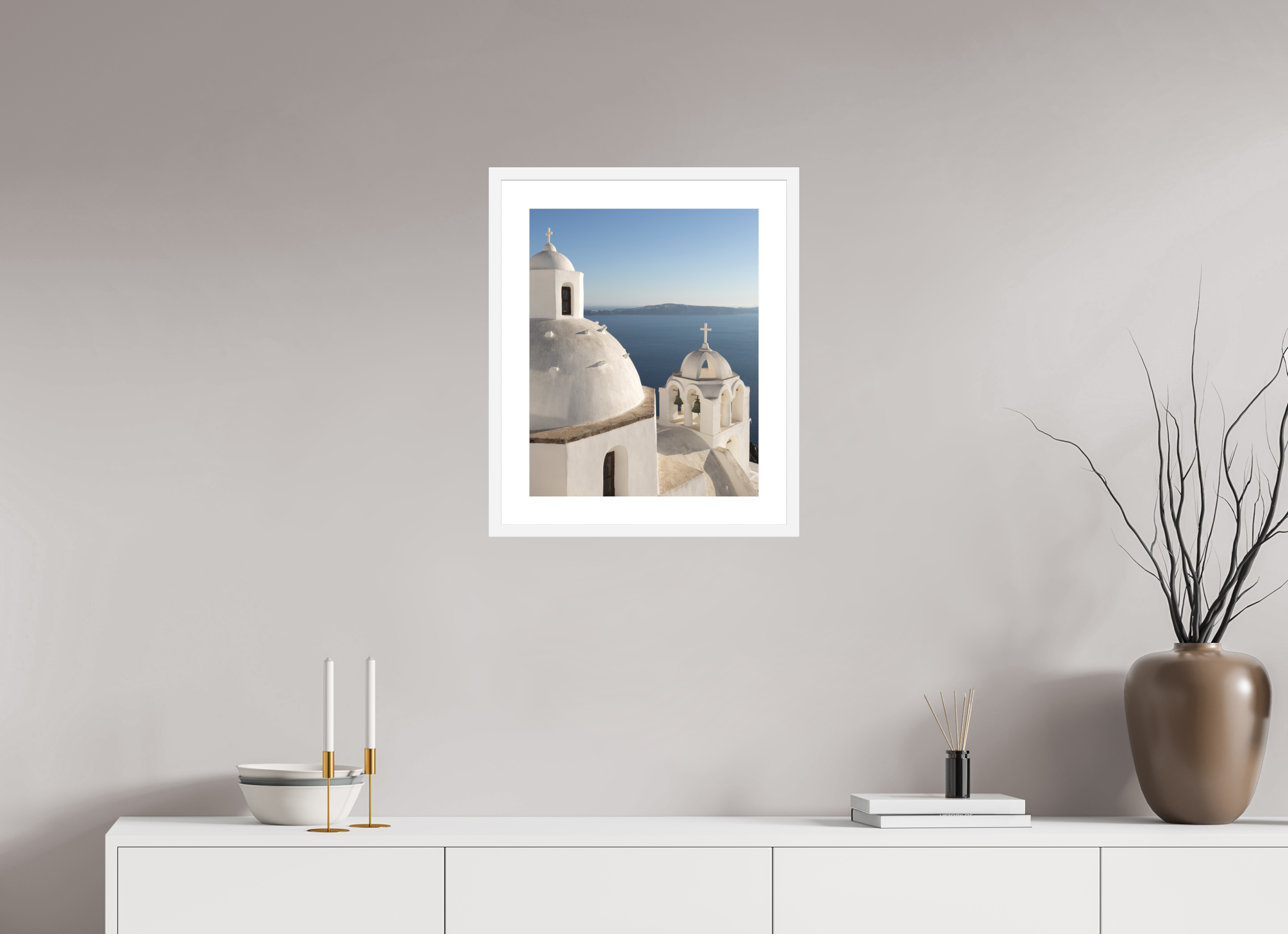 40 x 50 cm, Framed Fine Art Print – Black Frame Bells of Fira
