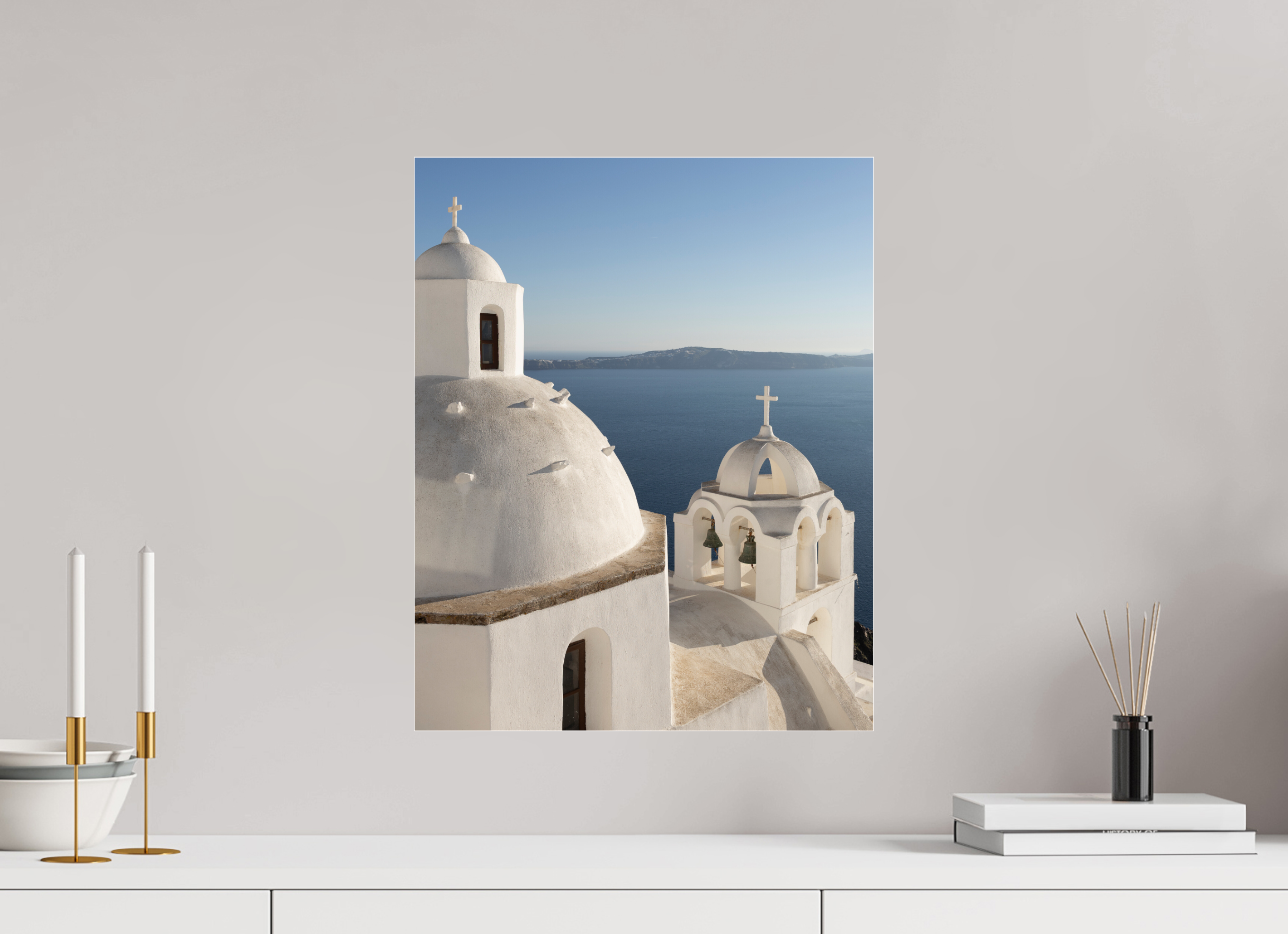 40 x 50 cm, Photo Print Under Acrylic Glass Bells of Fira