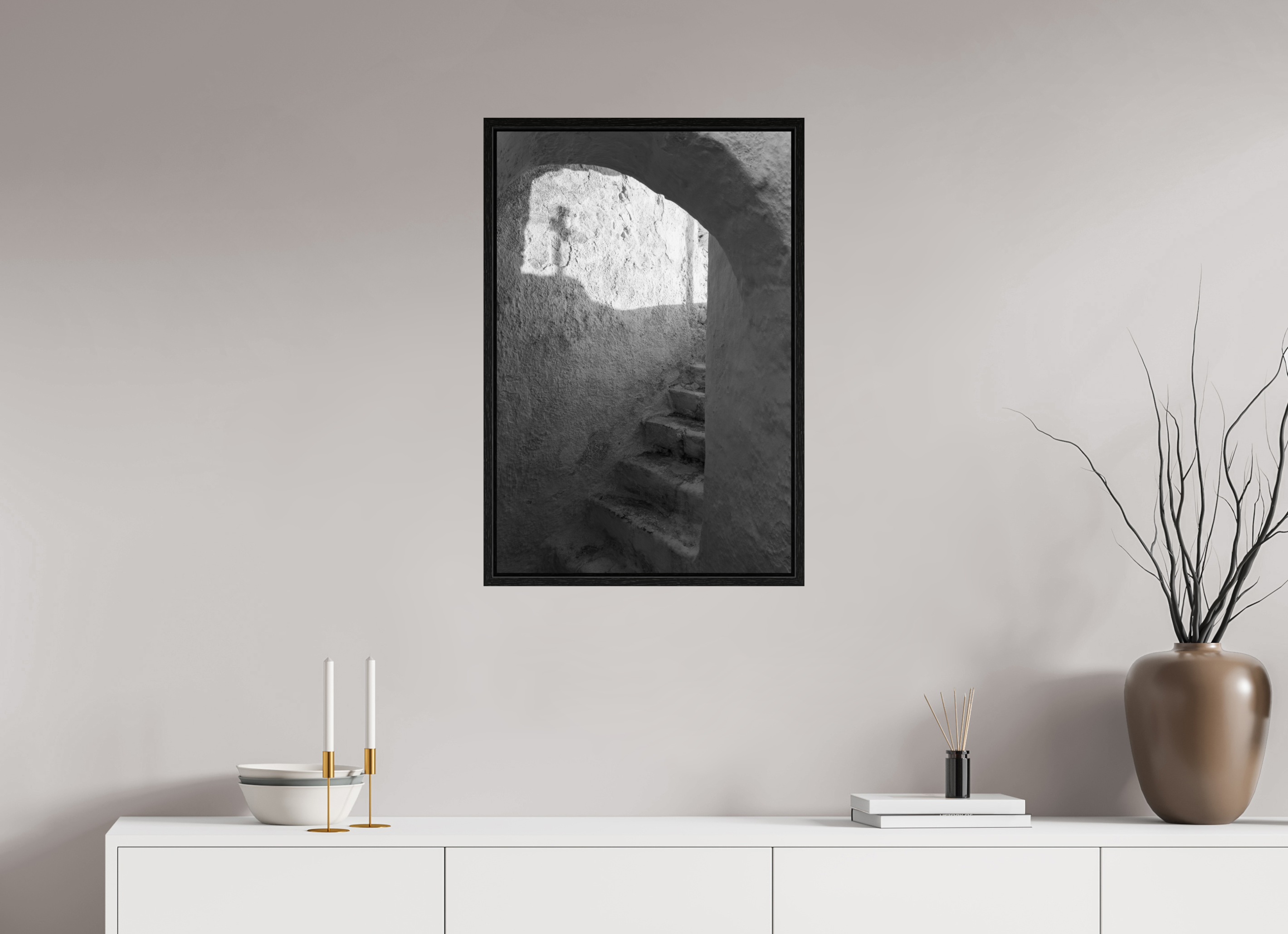 50 x 75 cm, Floater Frame The Passage | Santorini Fine Art Print